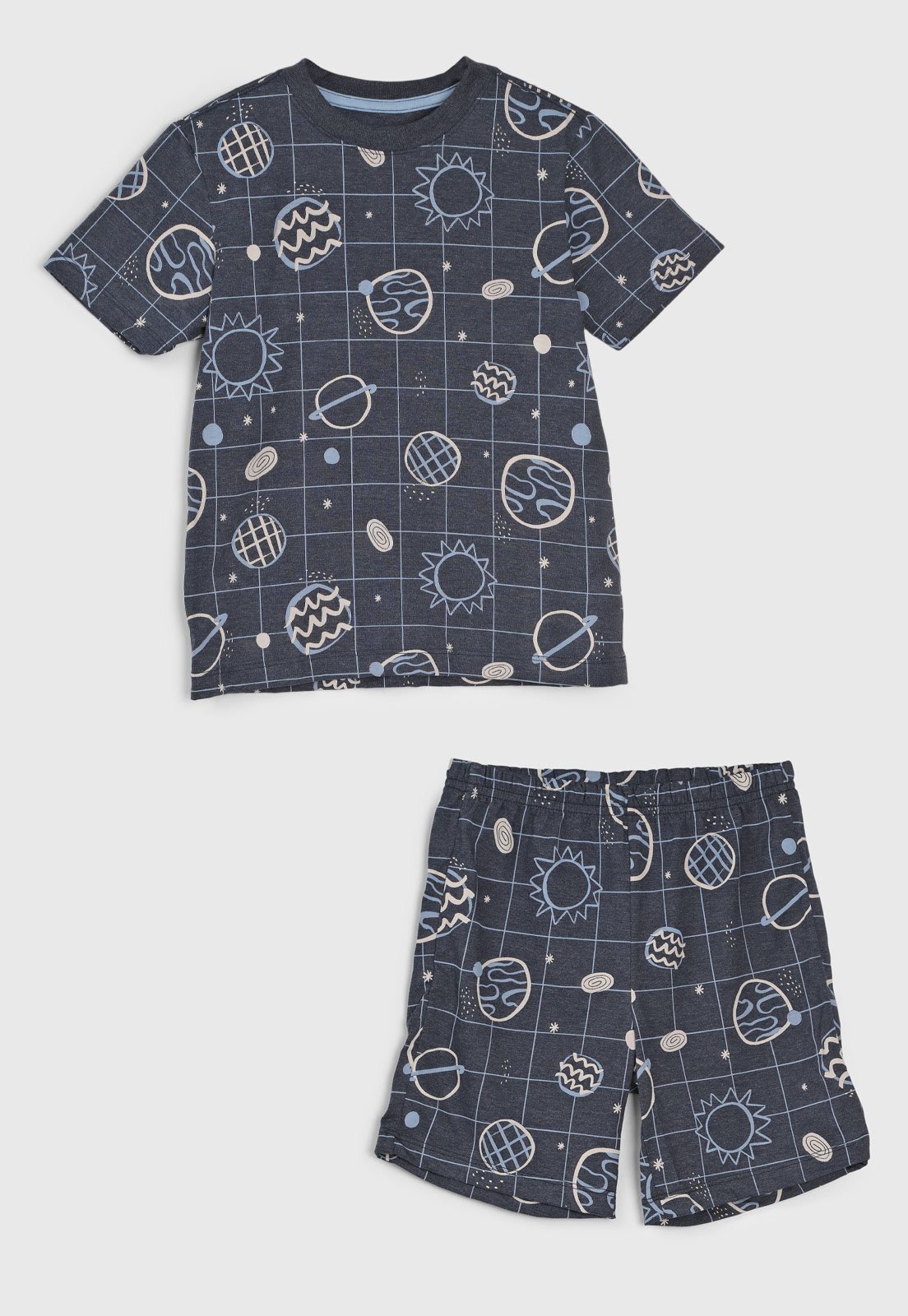 Pijama Curto Hering Estampa Espacial Azul Marinho