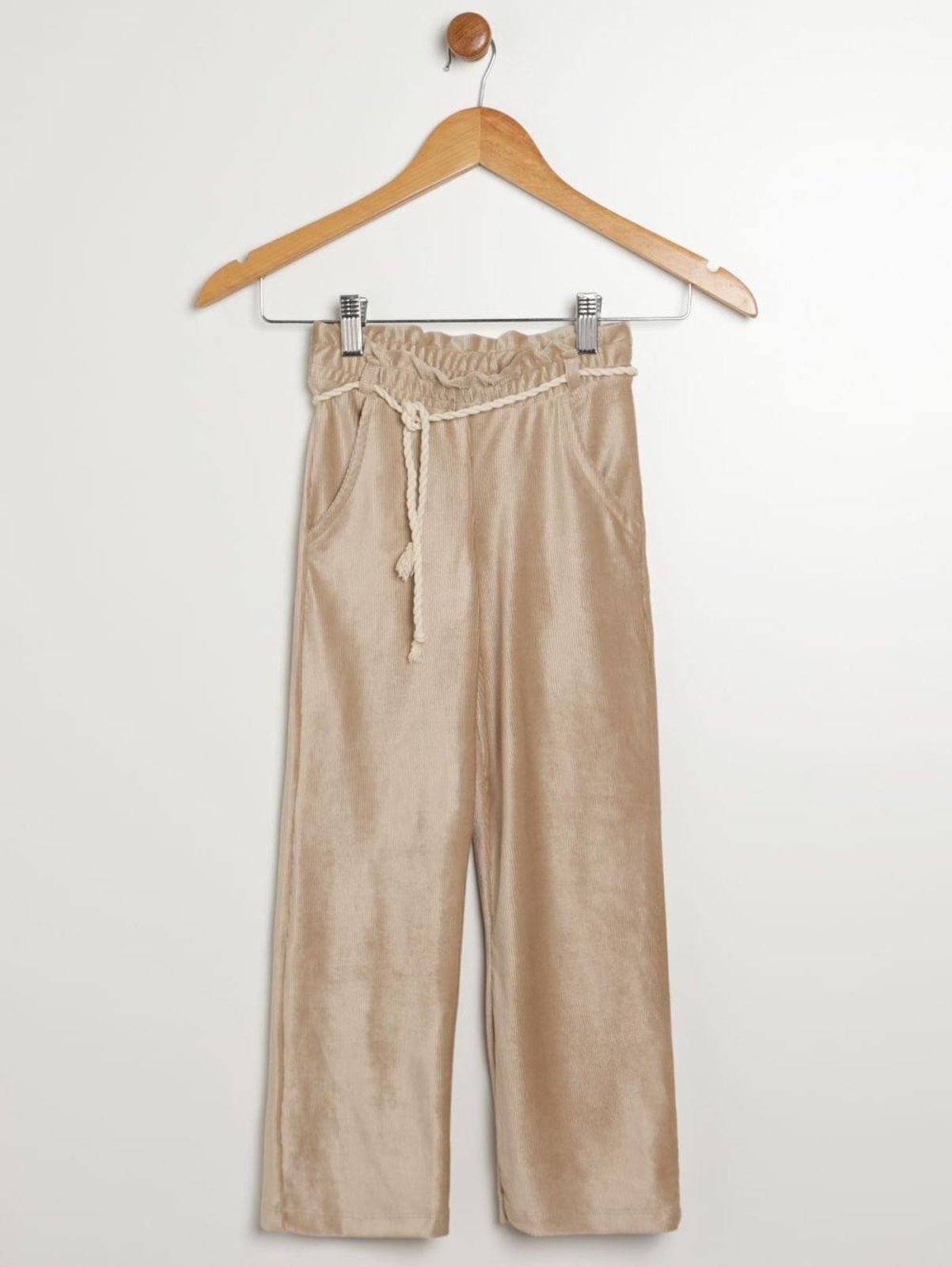Infantil - Calça Veludo Com Amarração Para Menina - BEGE