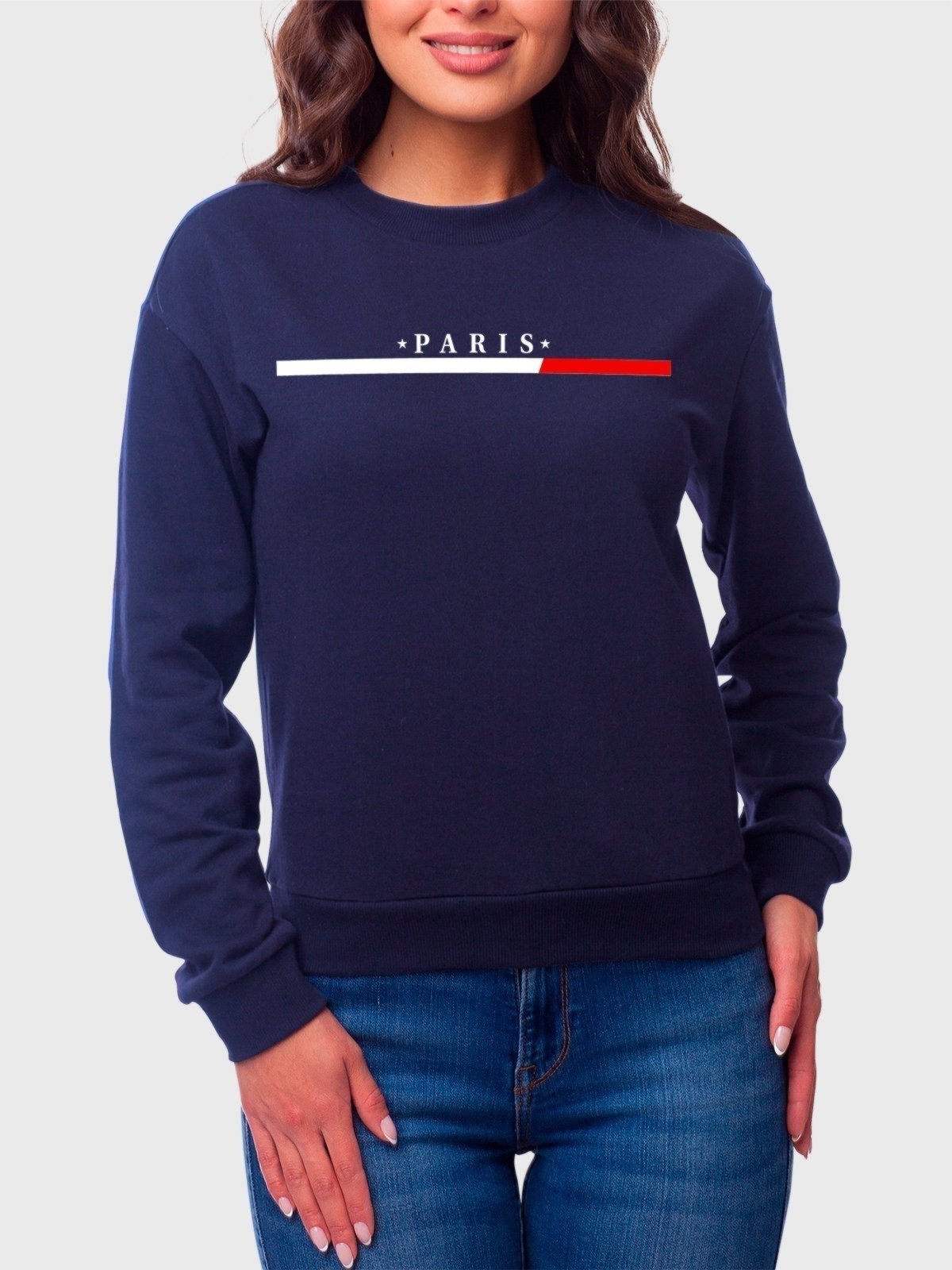 Vista 2 Moletom Gola Redonda Feminino Flanelado Estampa Paris Benellys azul marinho Benellys azul marinho