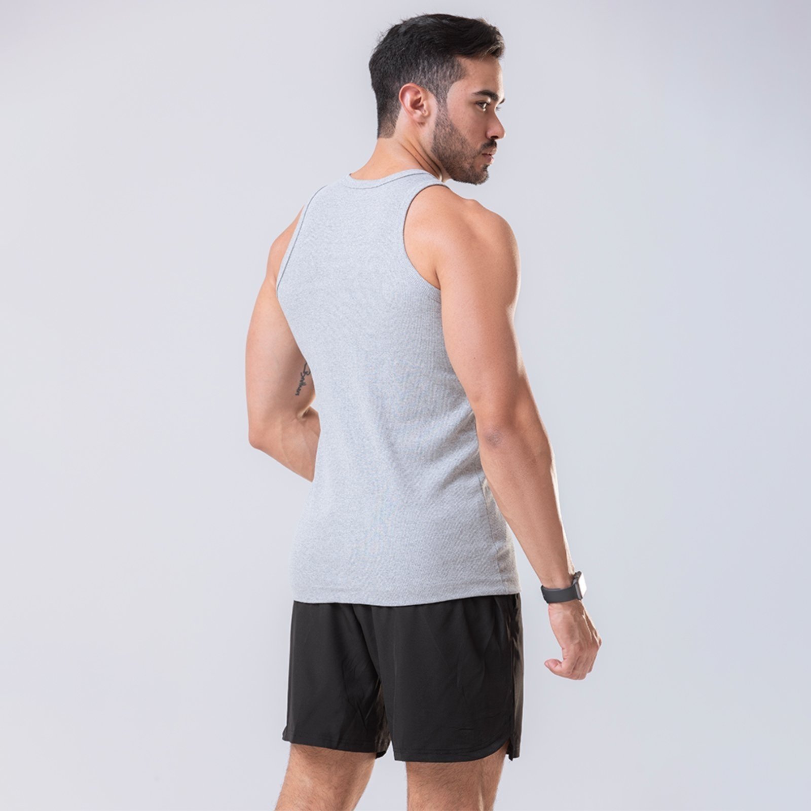 Vista 3 Regata Masculina Modelo Americano Fechado Canelada Algodão SEVEN LINE cinza SEVEN LINE cinza