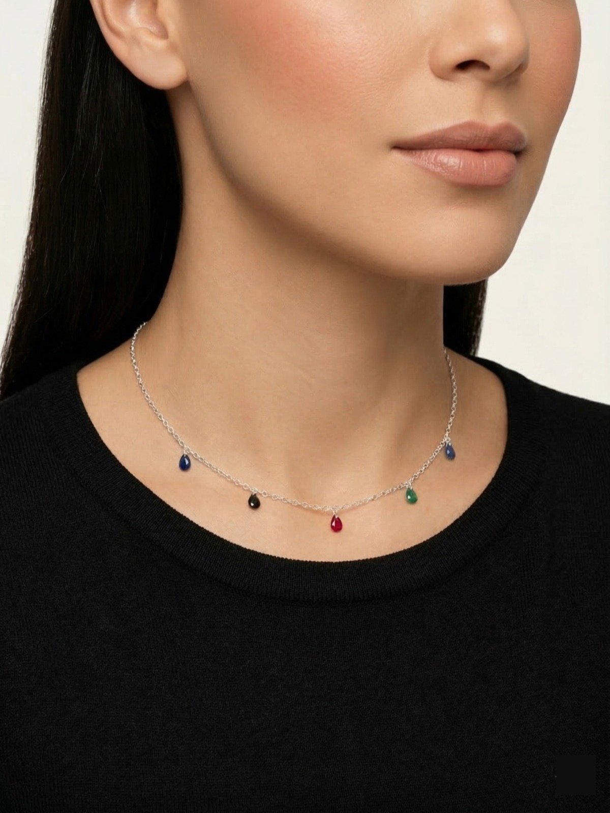 Choker Colorida com 5 zircônias Banhada a Prata