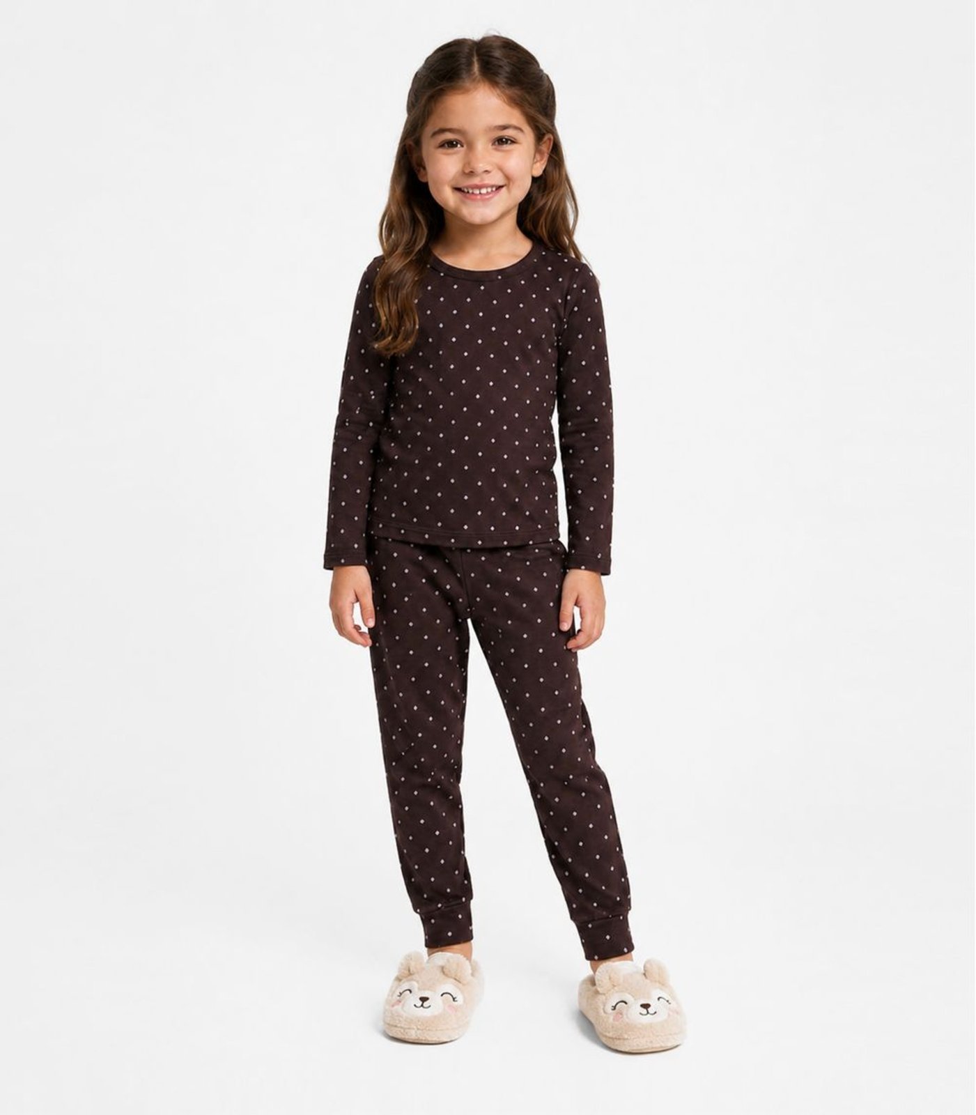 Pijama Menina Blusa Manga Longa e Calça Select Marrom