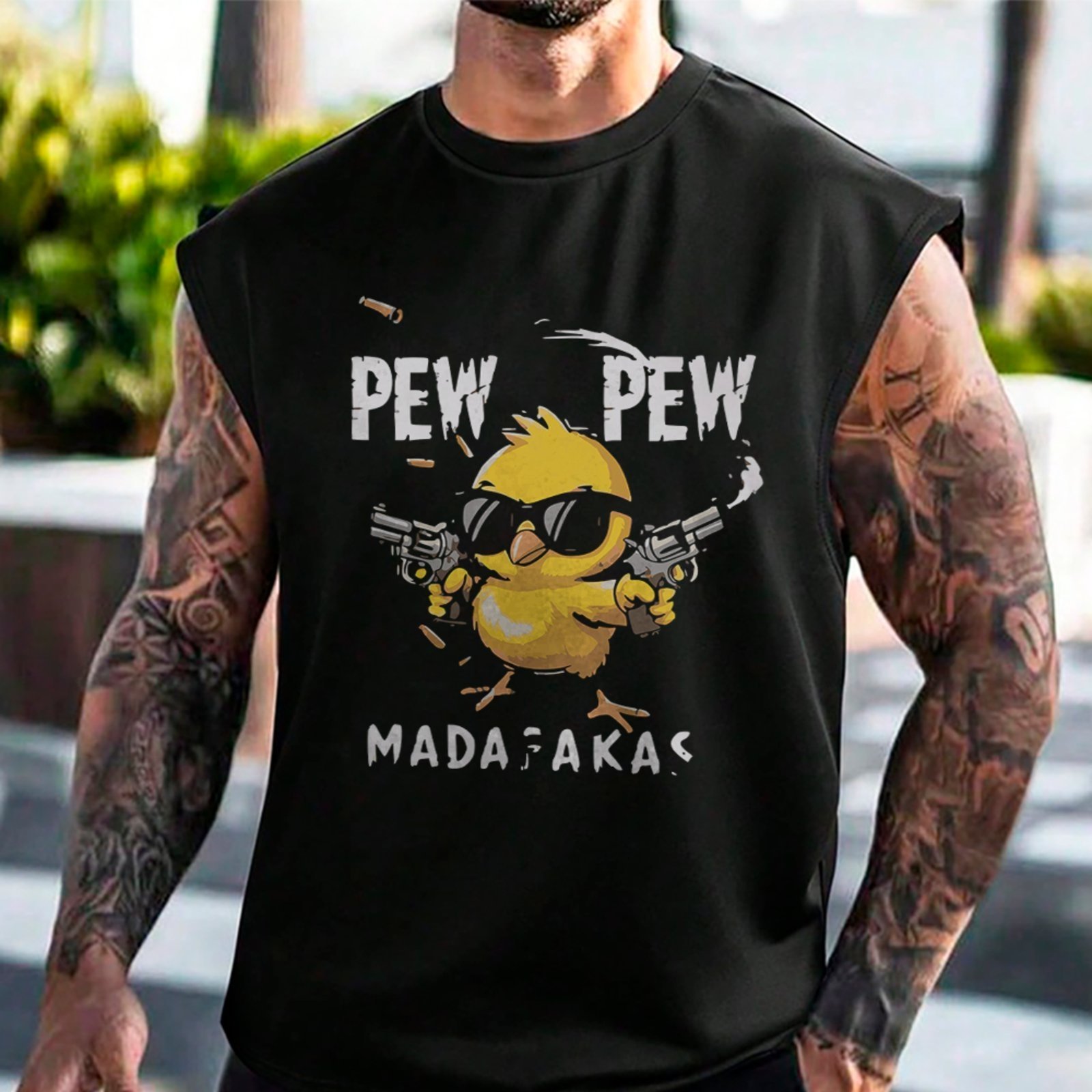Camiseta Regata Machão Patinho Funny Pew Pew Moda Urbana Hype Preto