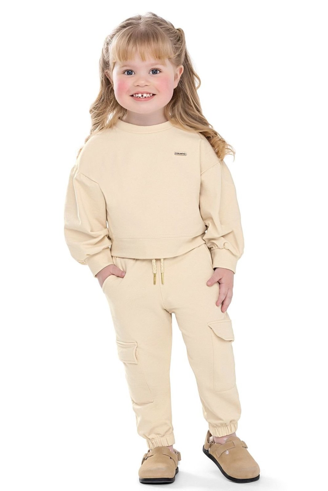 Infantil - Conjunto Menina Cargo Ampla Colorittá Bege