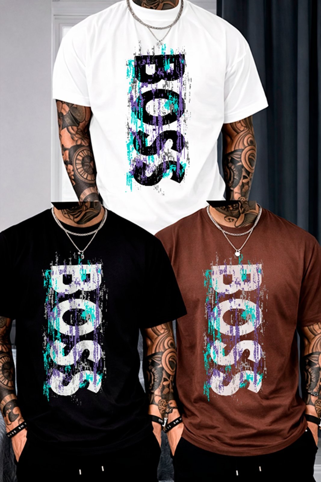 Kit 3 Camisetas Oversized Boss Urban Vertical Fashion
