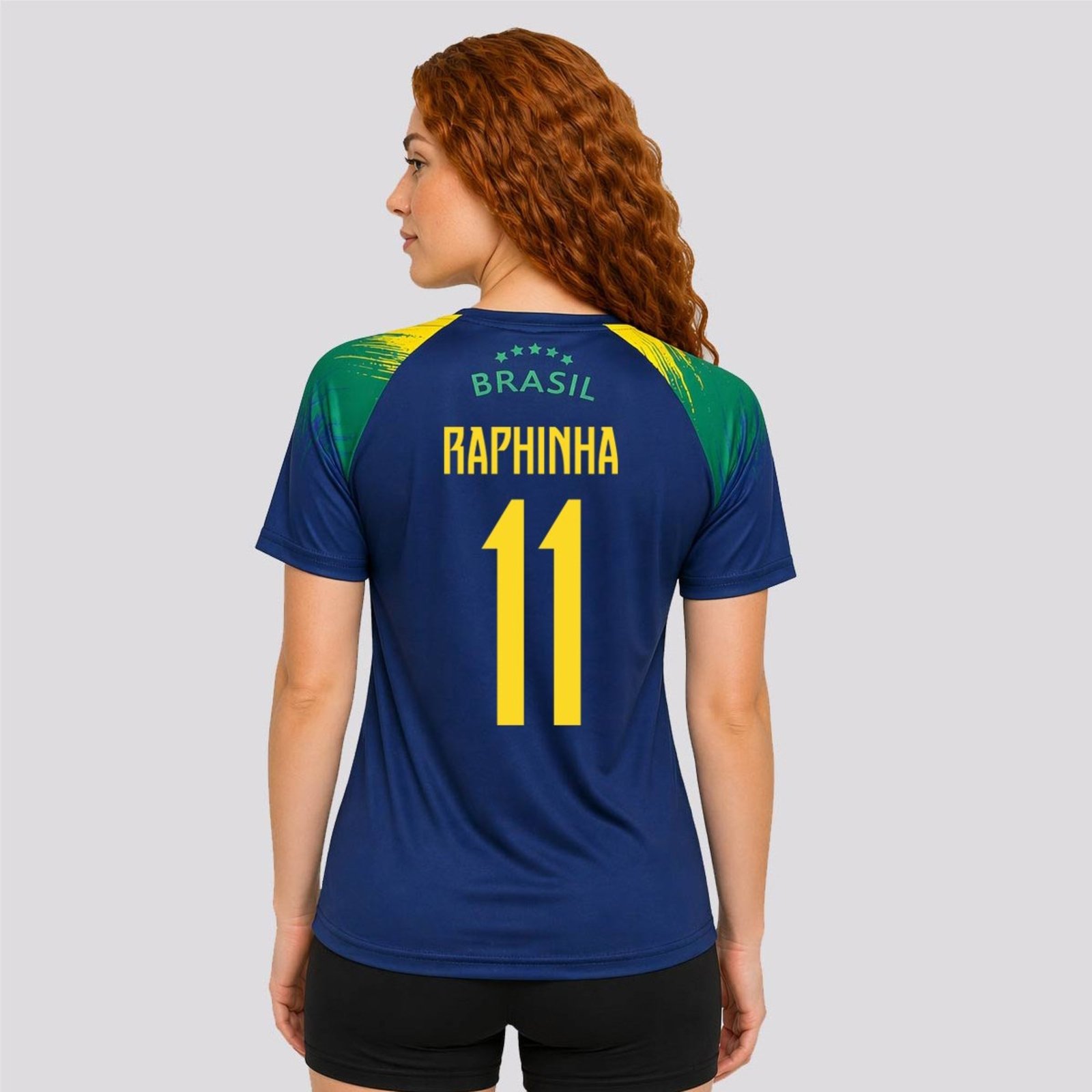 Camisa Brasil Raglan Feminina Marinho 11 Raphinha