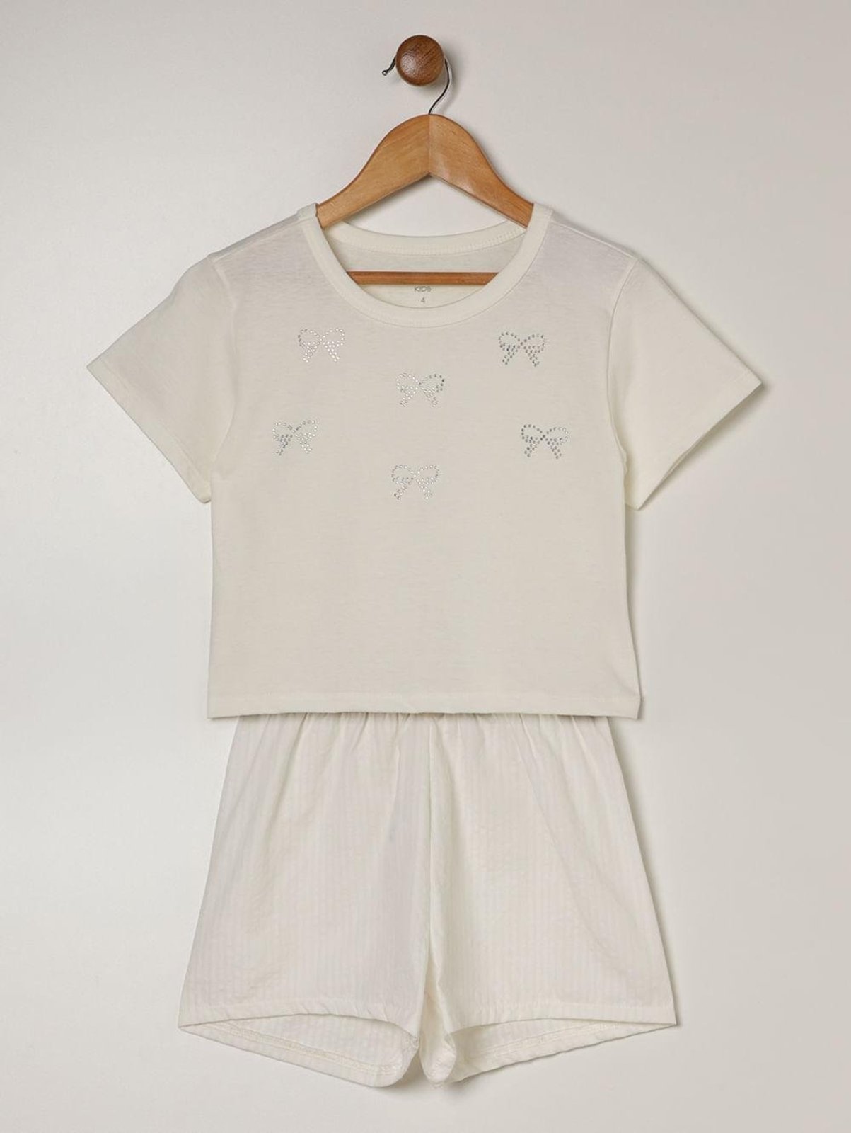 Infantil - Conjunto Curto Tricoline Para Menina - OFF WHITE