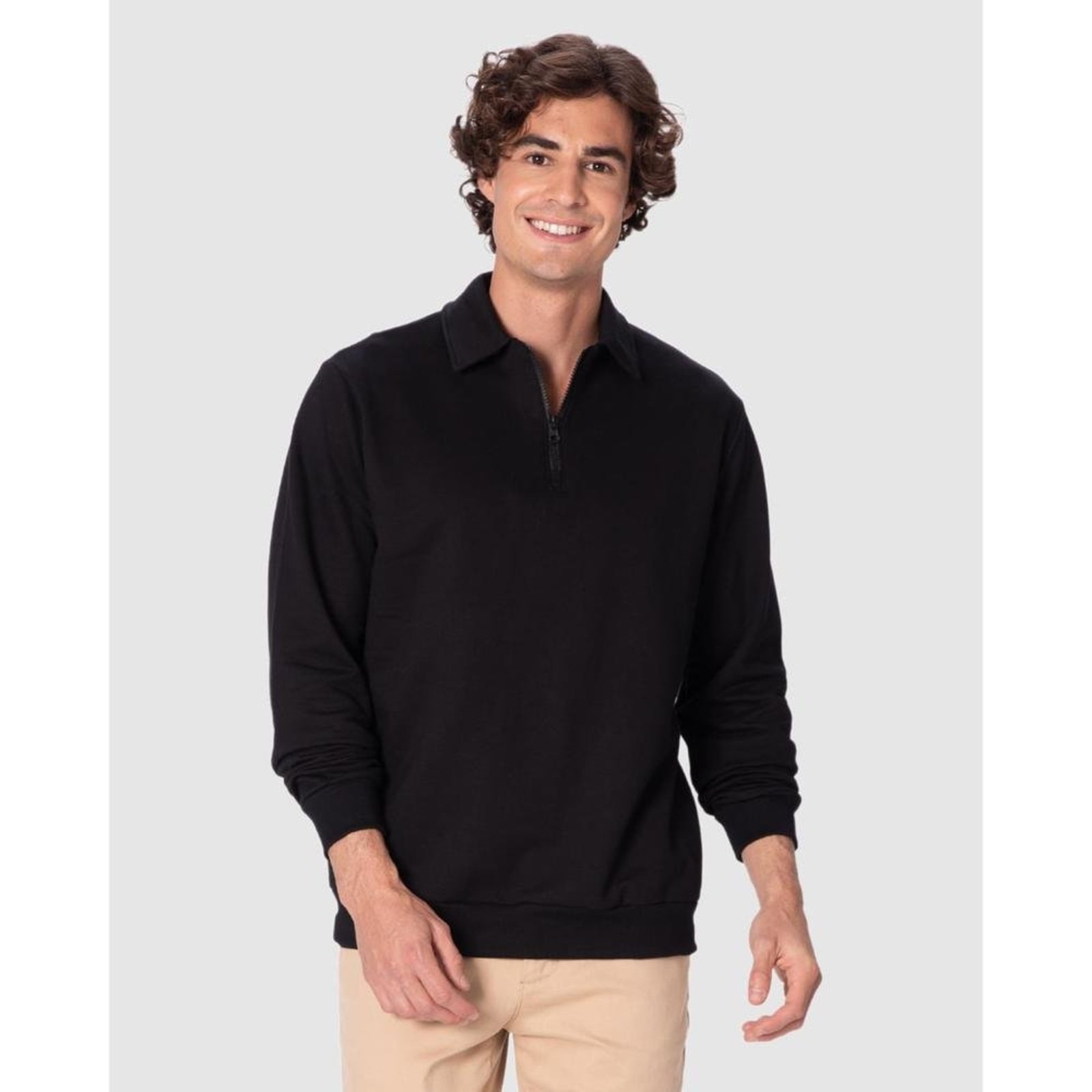 Jaqueta Masculina Regular Gola Fecho Zíper Em Moletom Flanelado