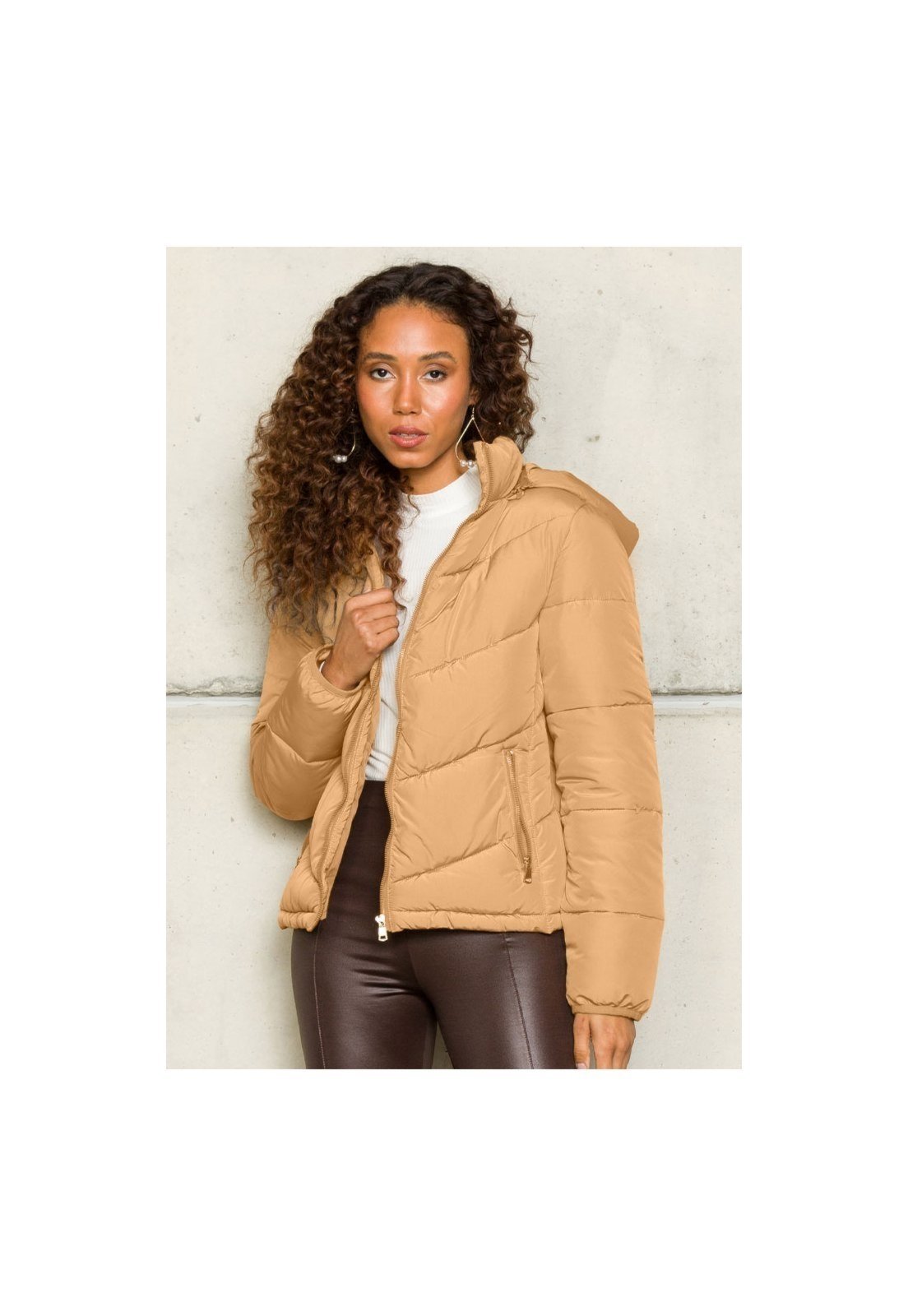 Jaqueta Rudély Puffer Capuz Caramelo