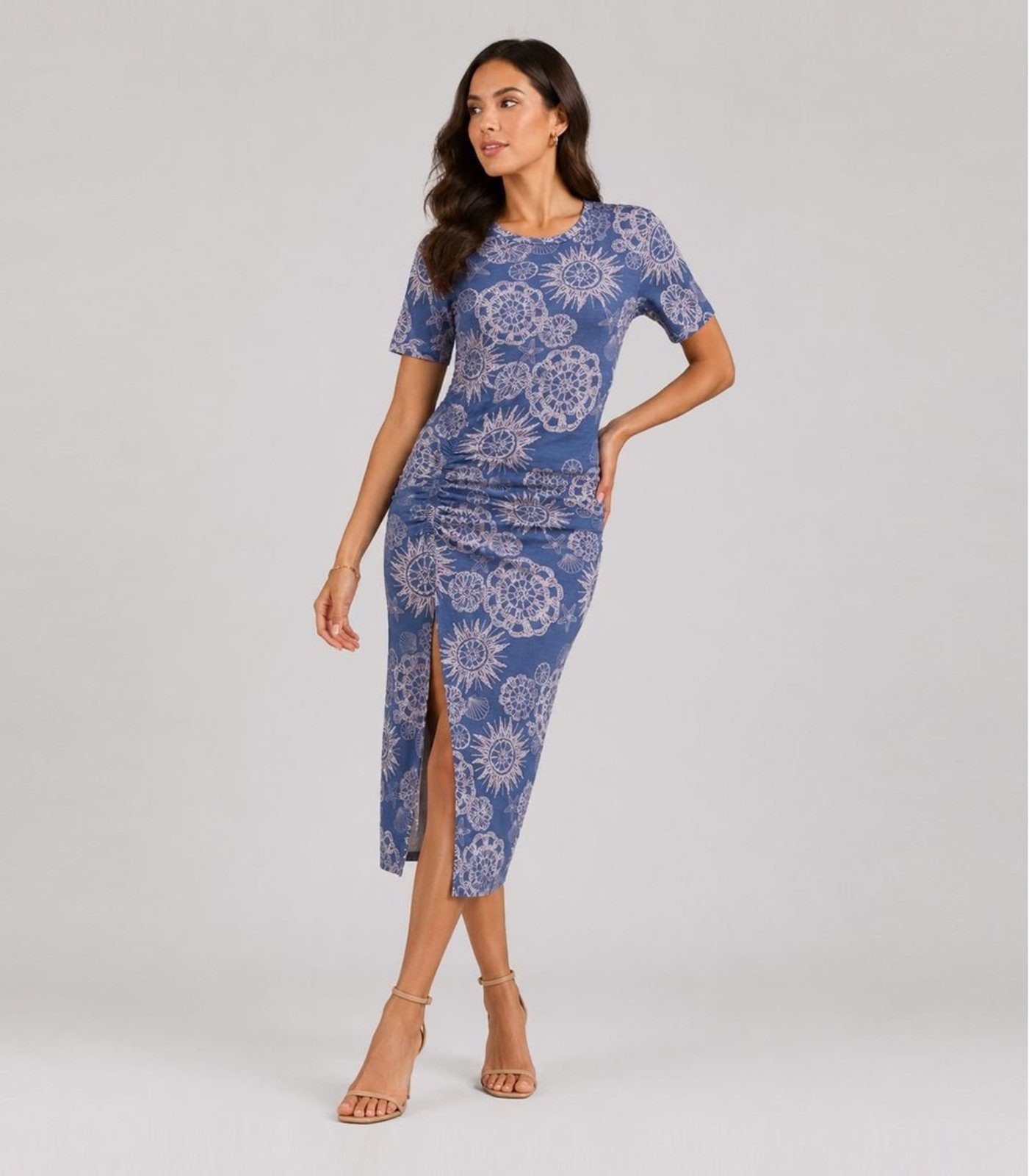 Vestido Midi Viscotorcion Rotativo Infinita Cor Azul