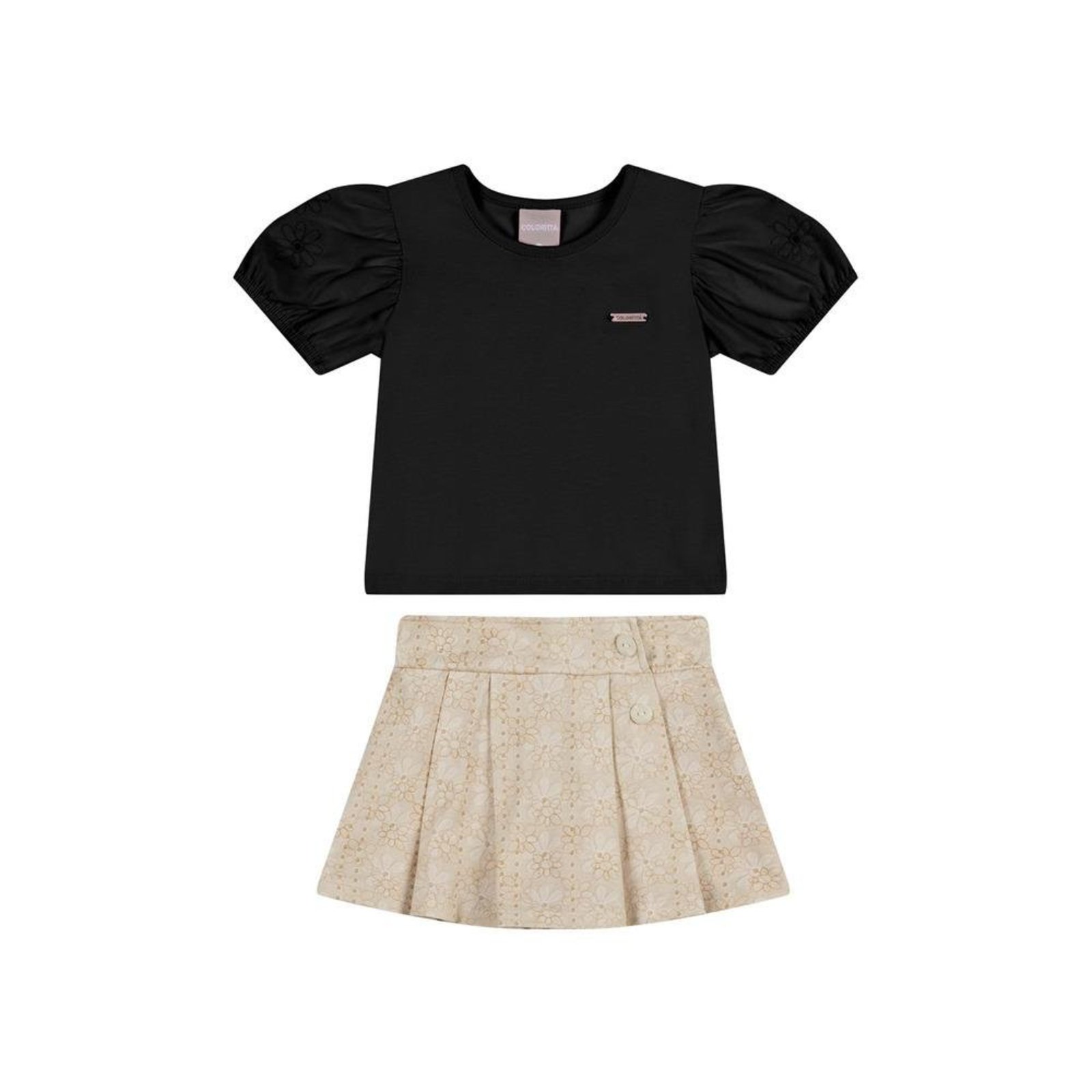 Infantil - Conjunto Preto Babado Saia Floral Colorittá 1 Preto