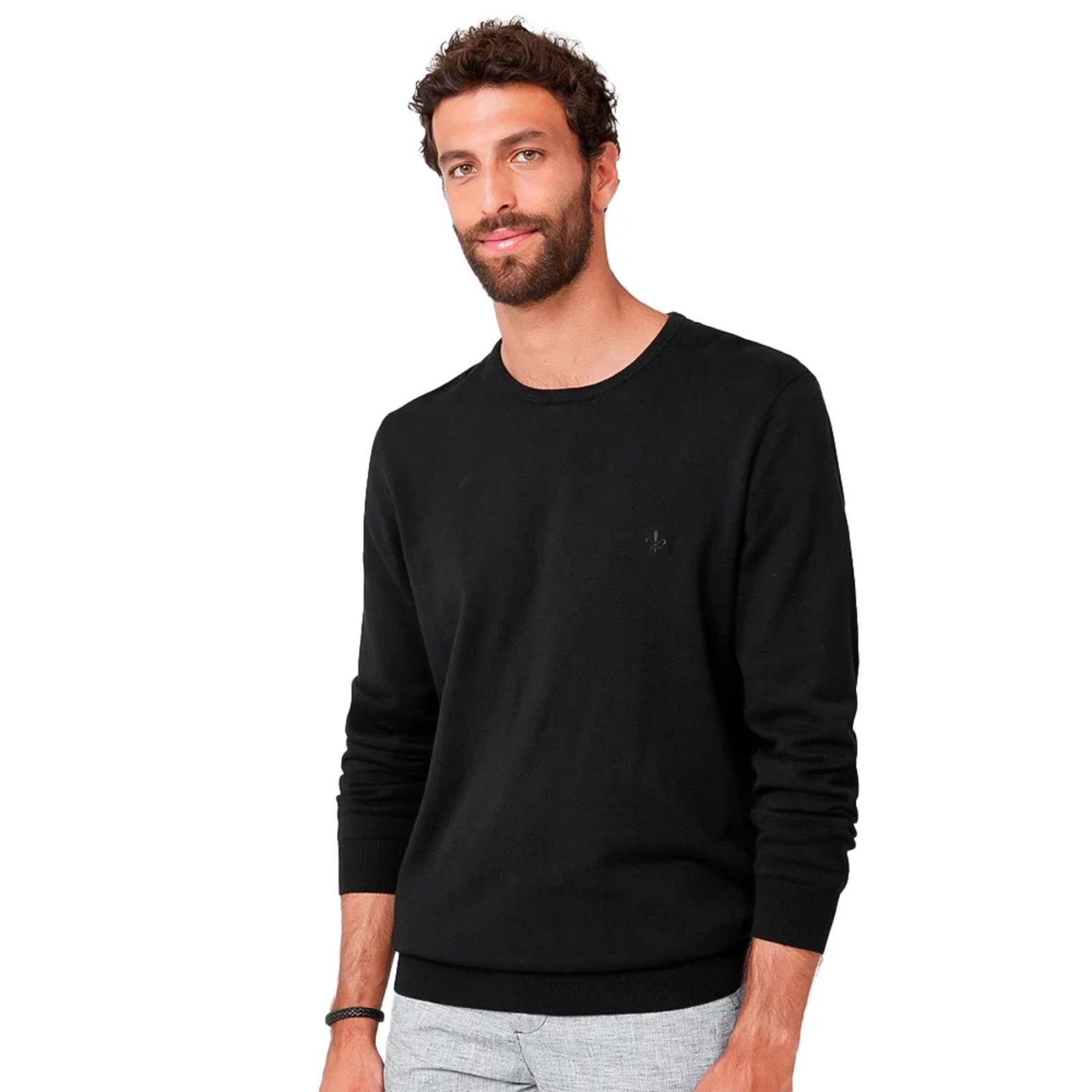 Suéter Tricot Dudalina Basic Reto In26 Preto Masculino