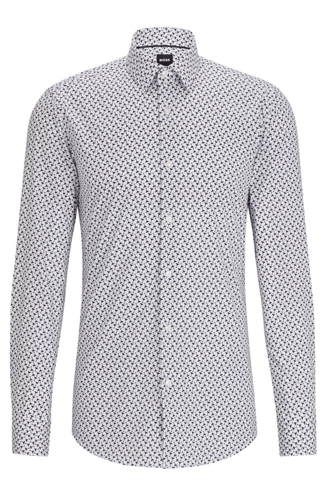 Camisa Preta Slim Fit Em Algodão Stretch Estampado
