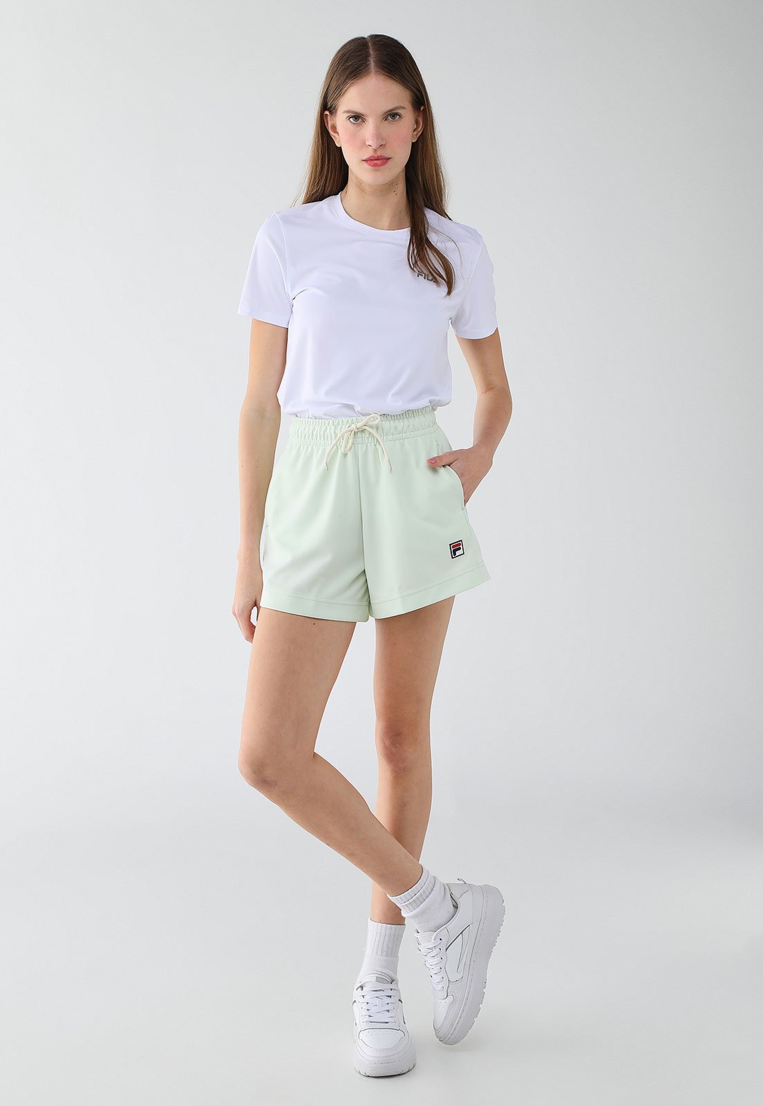 Vista 3 Shorts Feminino Fila Heritage Cintura Alta Claro verde Fila verde