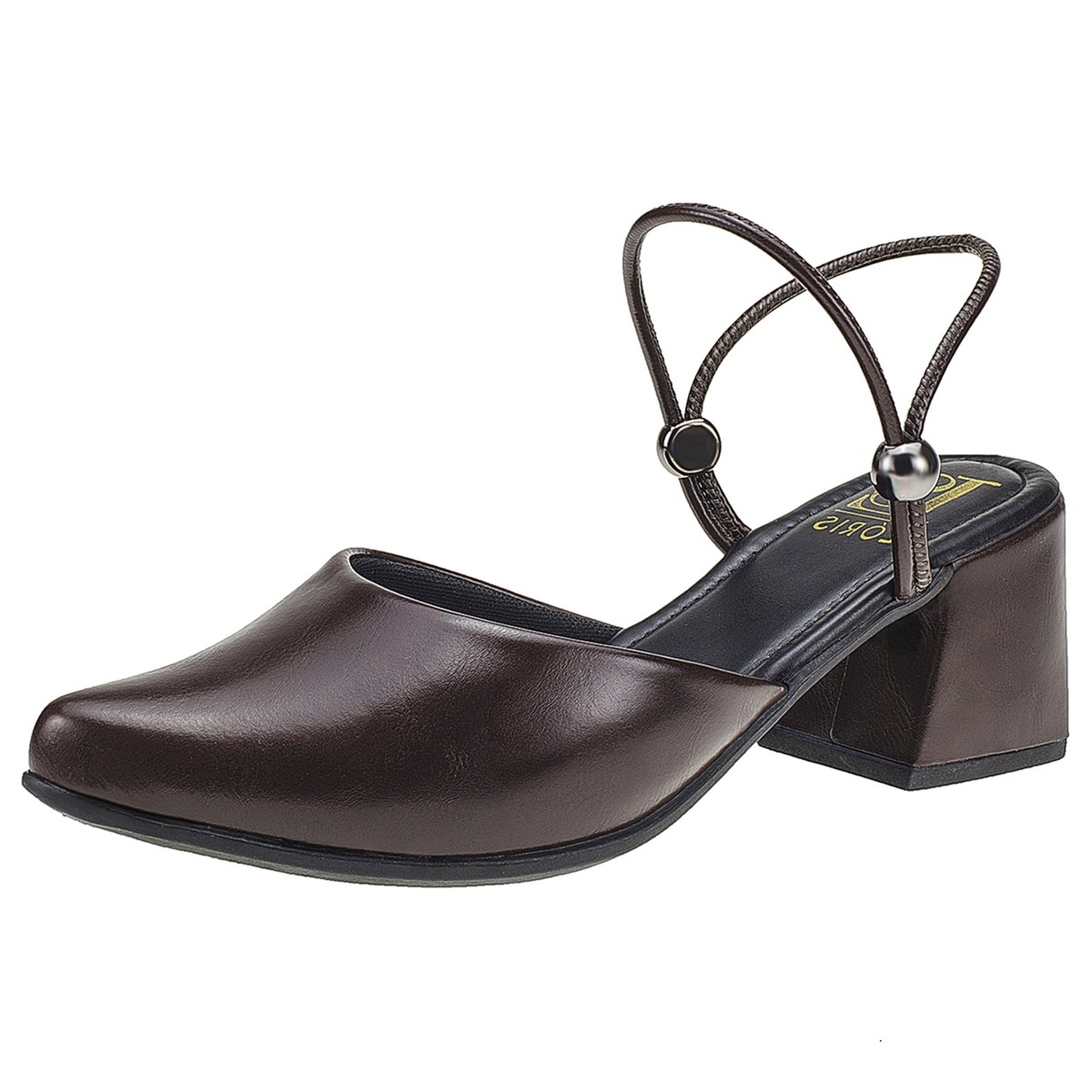 Scarpin Lóris Shoes Feminino Mule Sapato Social 2 em 1 Bico Fino de Scarpin Salto Bloco Fashion 1138 Café