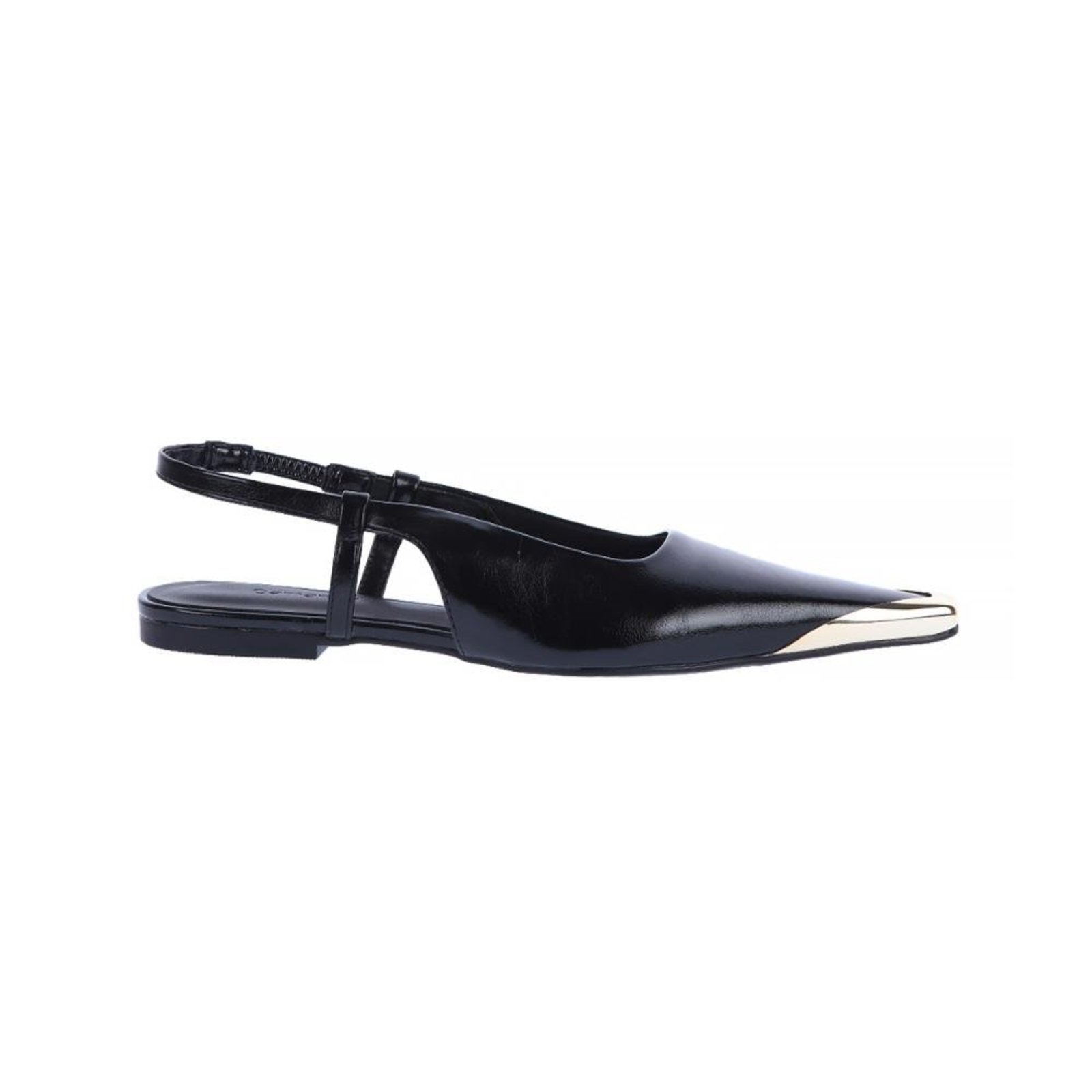Zaya - Sapatilha Slingback Feminina Damannu Preta Biqueira Metalizada Preto