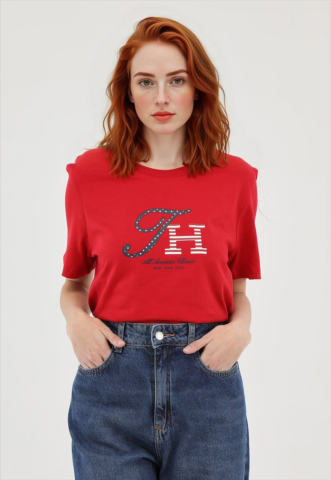 Camiseta Tommy Hilfiger Regular Estampada Vermelha