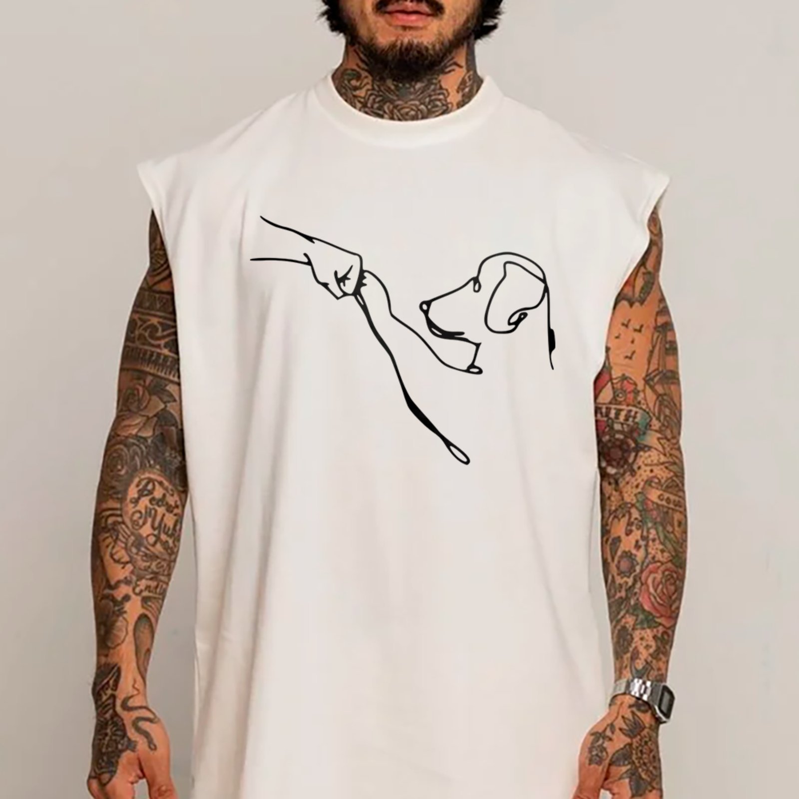 Camiseta Regata Machão Cachorro Dog Lovers Estilo Minimalista Branco
