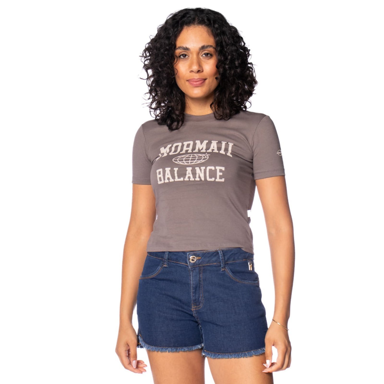 Blusa Feminina Baby Tee Mormaii Cropped Estampa Cinza