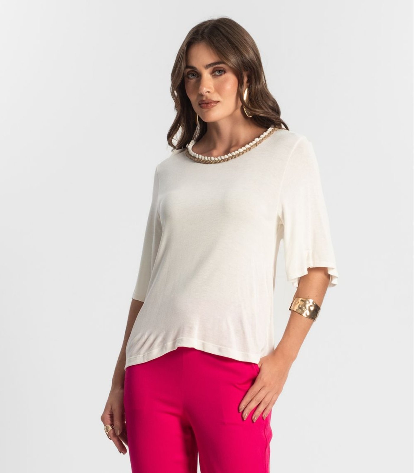 Blusa Feminina Manga Curta Endless Bege