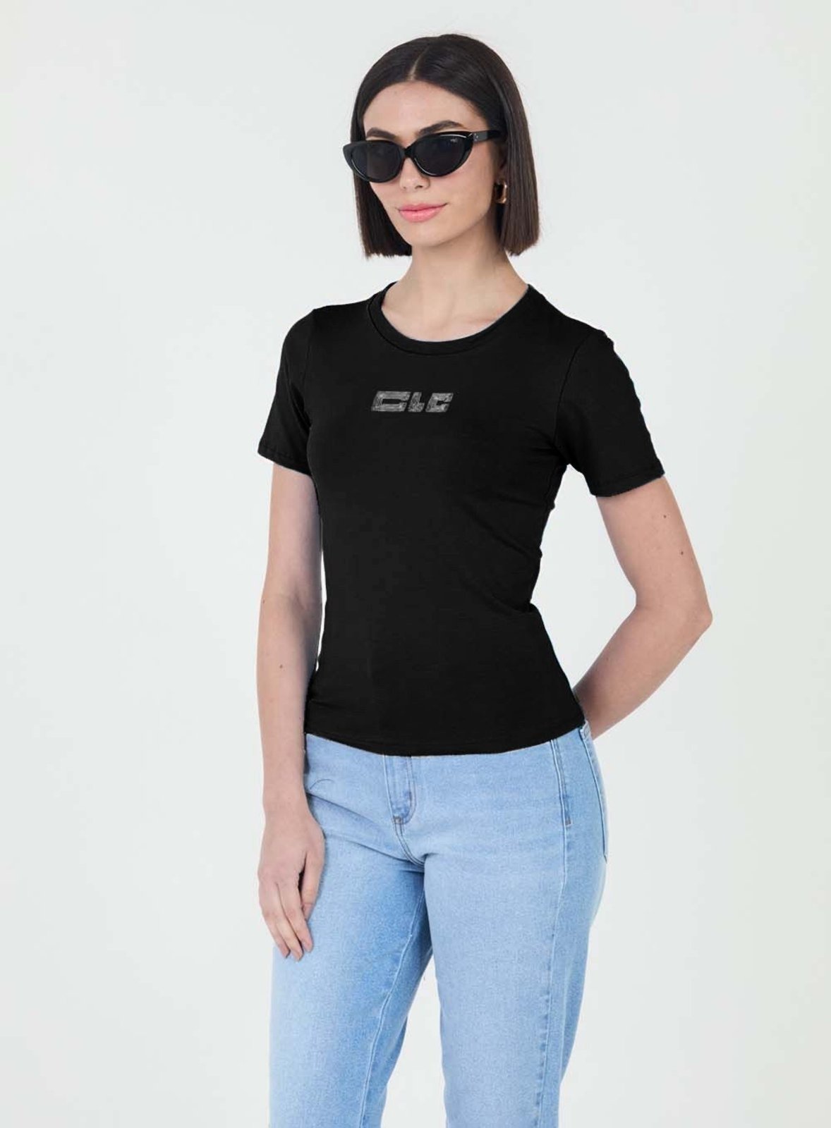 Camiseta Baby Look com Logo Alto Relevo Colcci CLC Preto