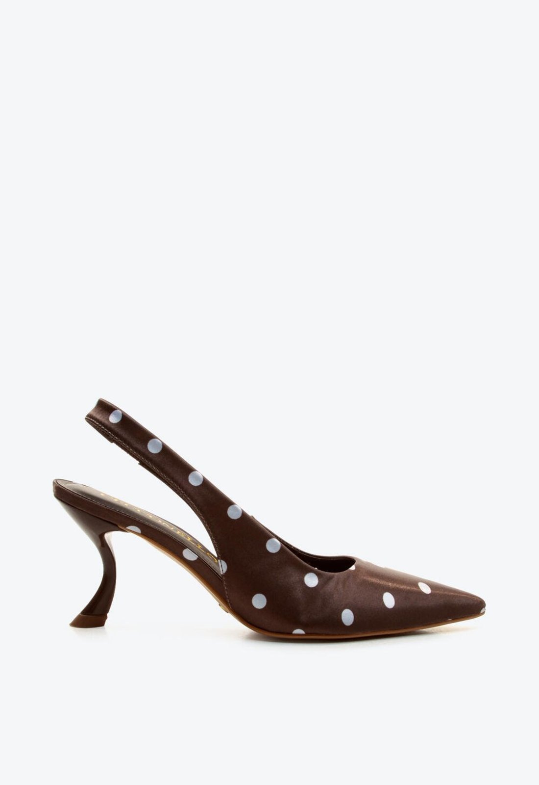 Slingback Cetim Poa Marrom Salto Médio Cecconello 3017003-1