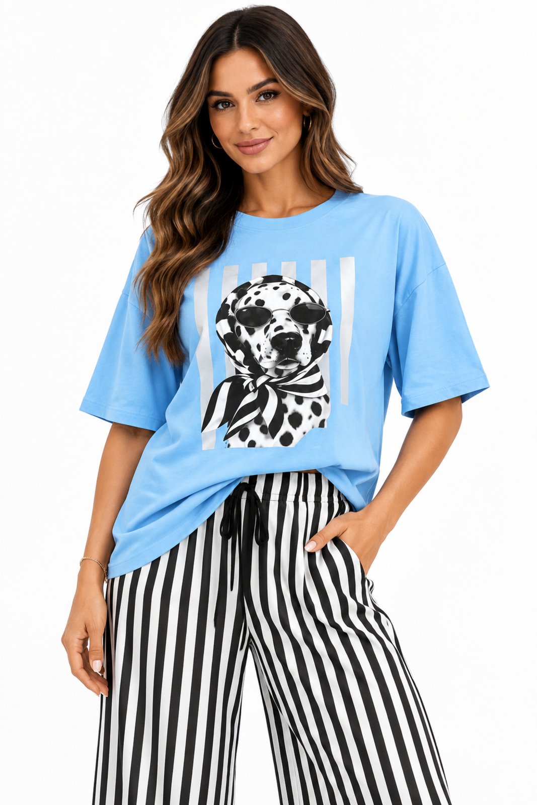 Camiseta T-Shirt D Bell Outlet Fashion Oversized Dálmata Algodão Azul