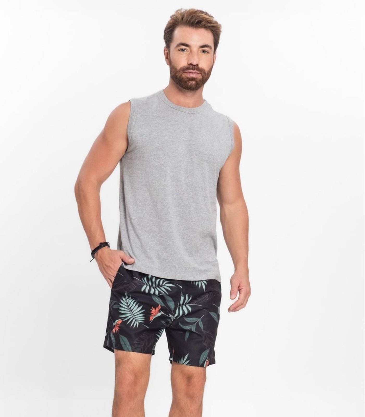 Bermuda Masculina Microfibra Estampada Rovitex Preto