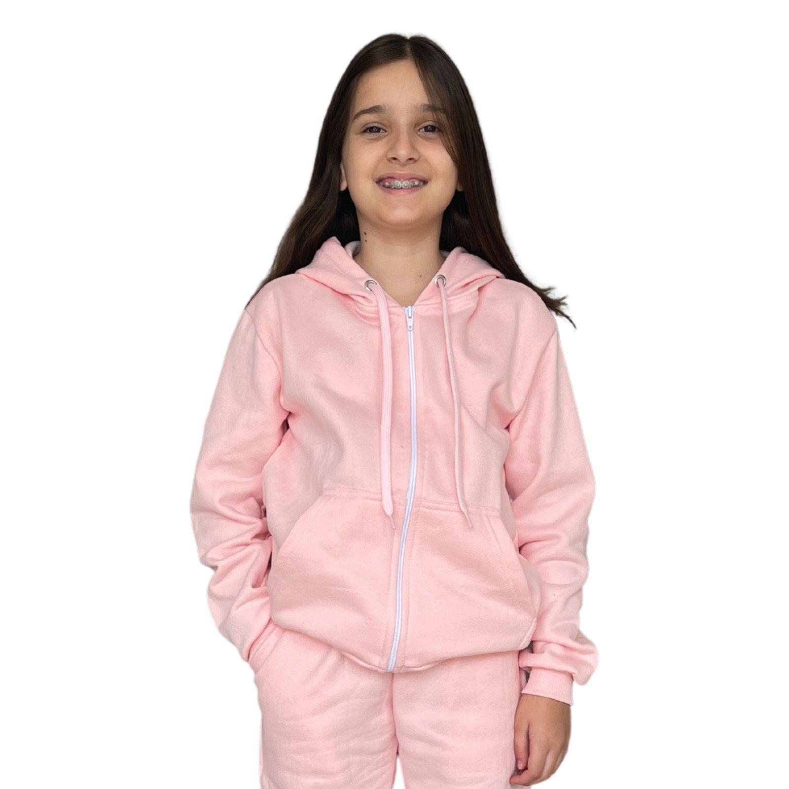 Infantil - Blusa Moletom Com Zíper e Capuz Jaqueta Juvenil Rosa Aliarthe