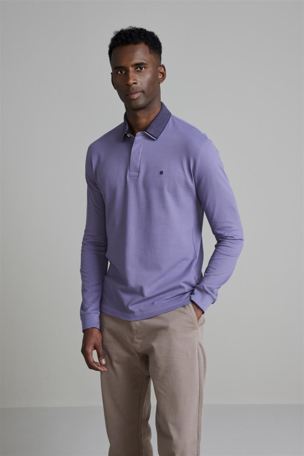 HIGHSTIL Camisa Polo Manga Longa Piquet Slim Fit - Azul Blueberry