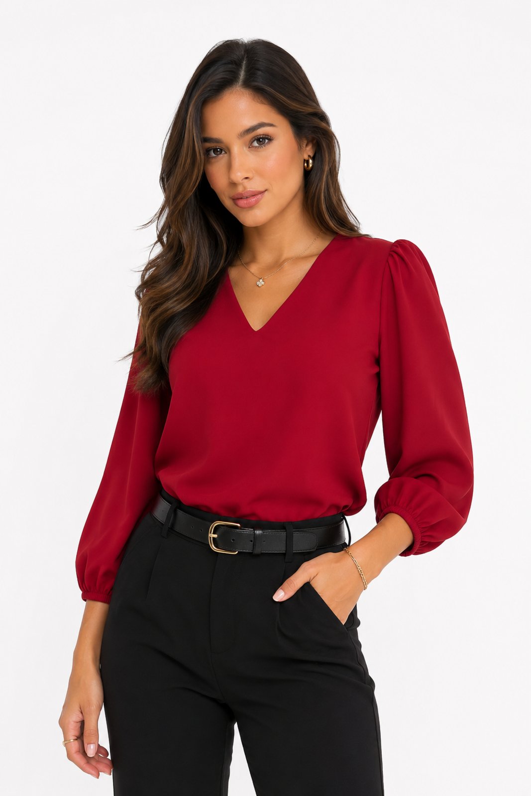 Blusa Feminina D Bell Outlet Fashion Gola V Vermelha