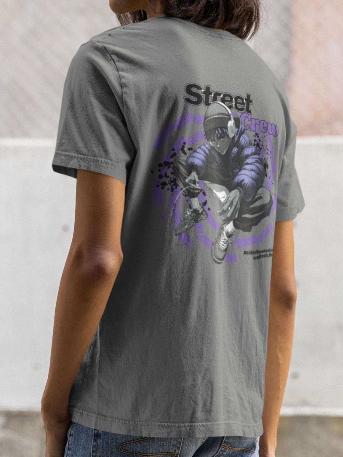 Vista 3 Camiseta Masculina GuGi Hip Hop Street Crew Chumbo cinza Gugi cinza
