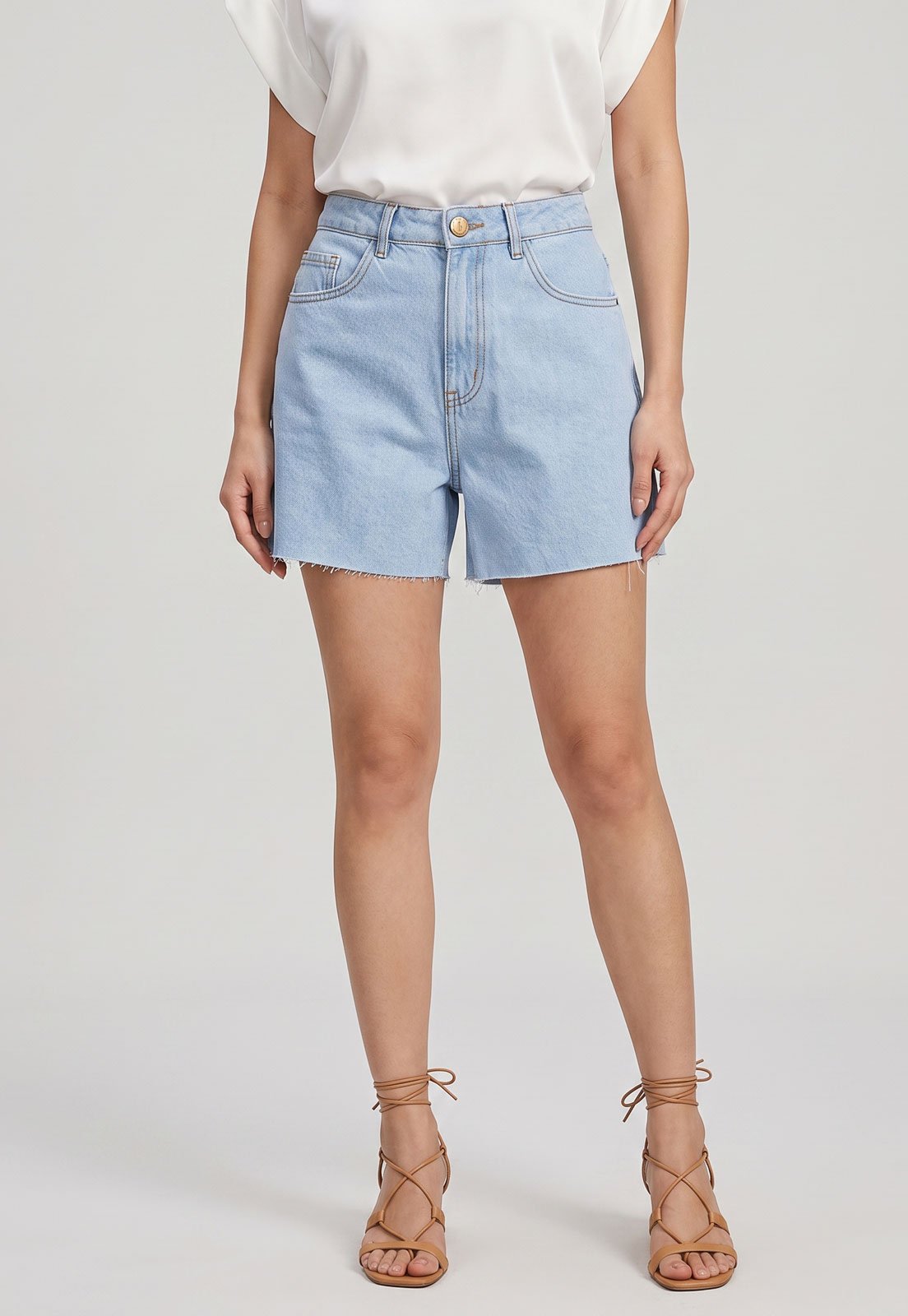 Shorts Feminino Lança Perfume Barra Destroyed Azul Claro
