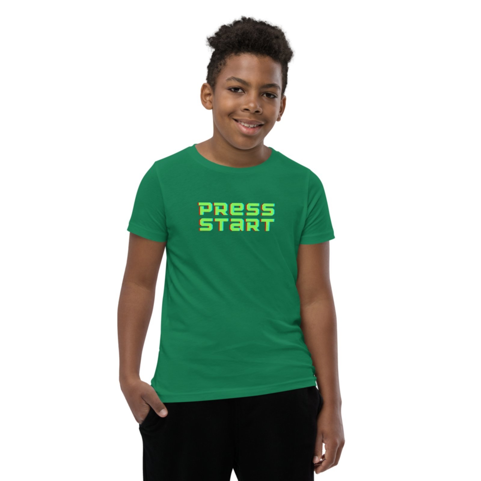 Infantil - Camiseta Blusa Manga Curta Urbania Algodão verde estampa press start