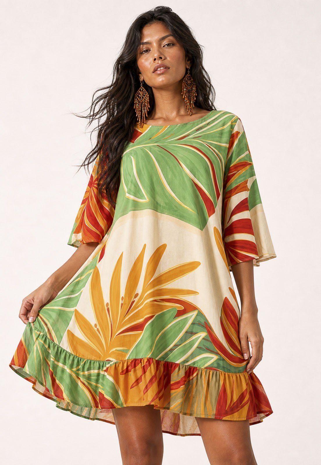 Vestido Amazonia Vital Curto Viscose Estampa Jardim do Sol