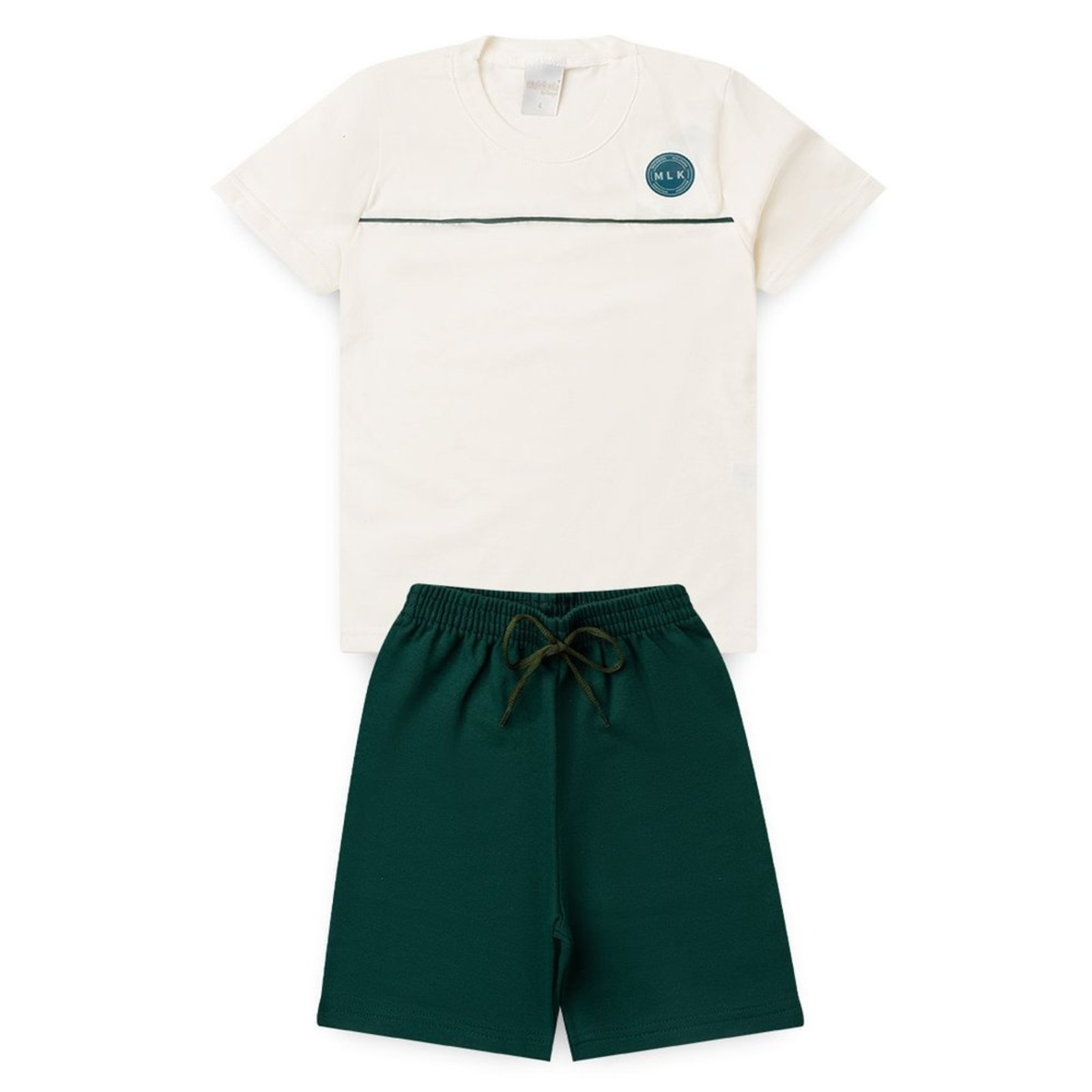 Infantil - Conjunto Verão Menino Natural Camiseta com Recorte e Bermuda Básica MLK