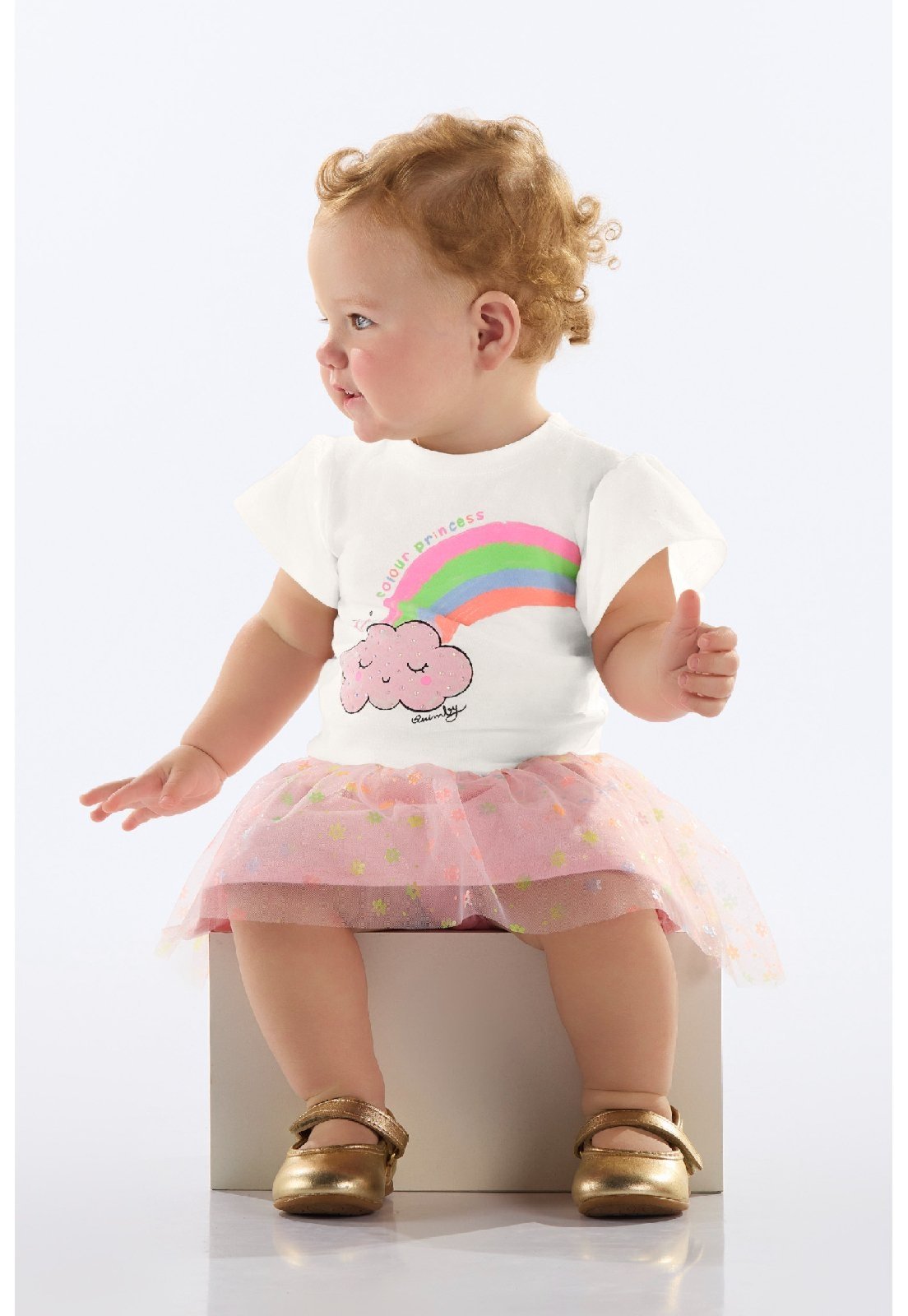 Infantil – Conjunto Blusa e Saia Tule Quimby Bege
