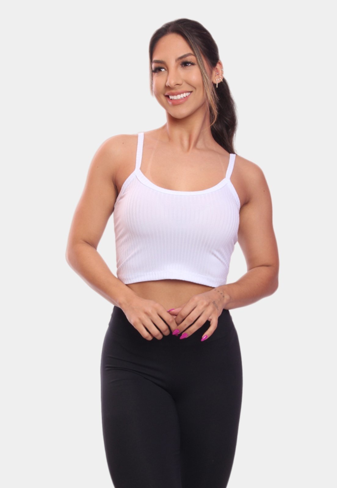 Top Cropped Alcinha Canelado Feminino Lisa Blusa Blusinha Básica Branco