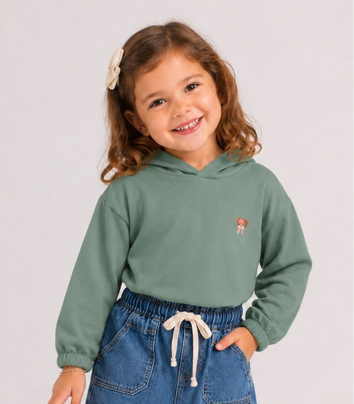 Infantil - Blusão Com Capuz Feminino Moletom Select Verde