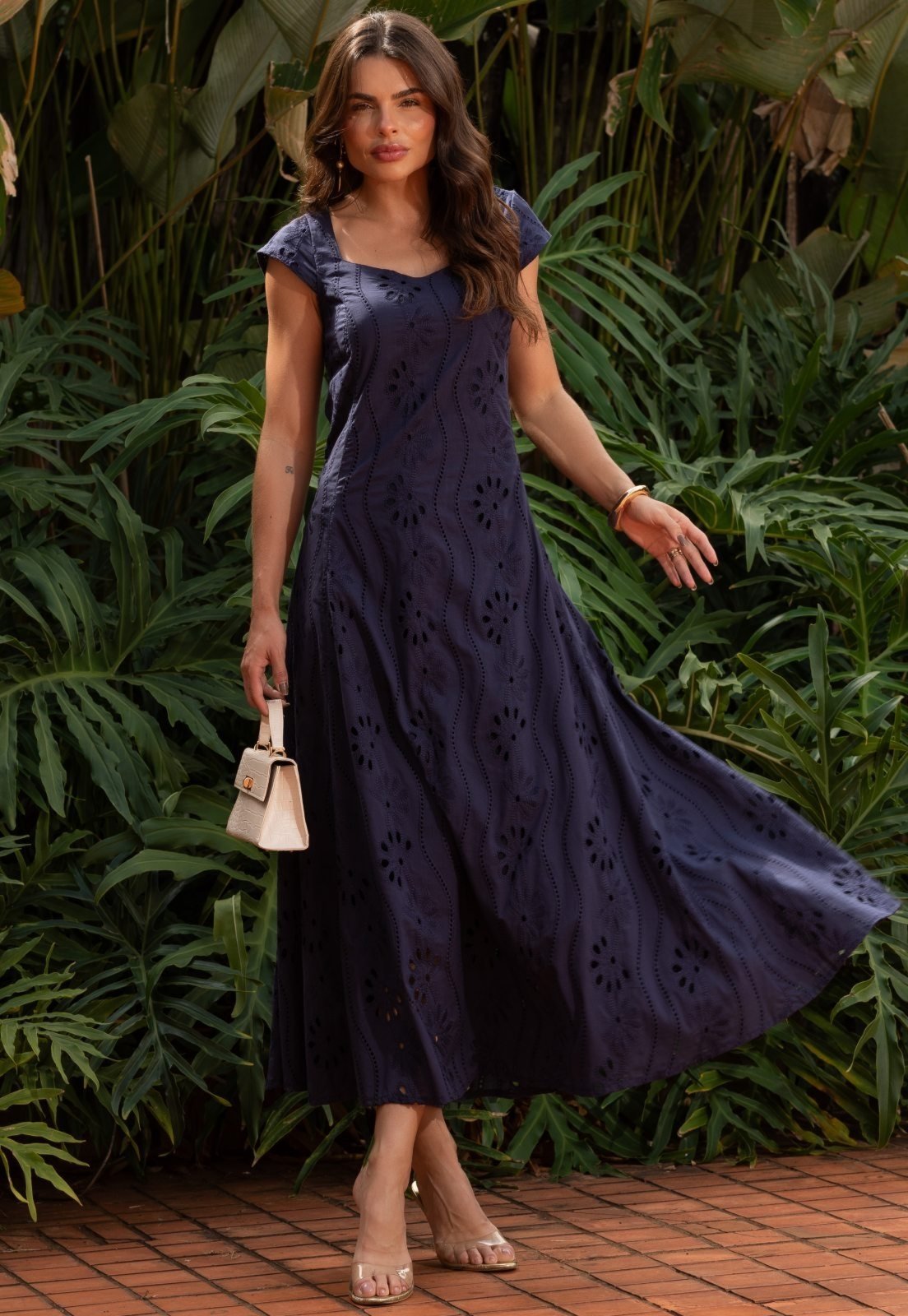 Vestido Mamorena Longuete Manga Curta em Laise 100% Algodão