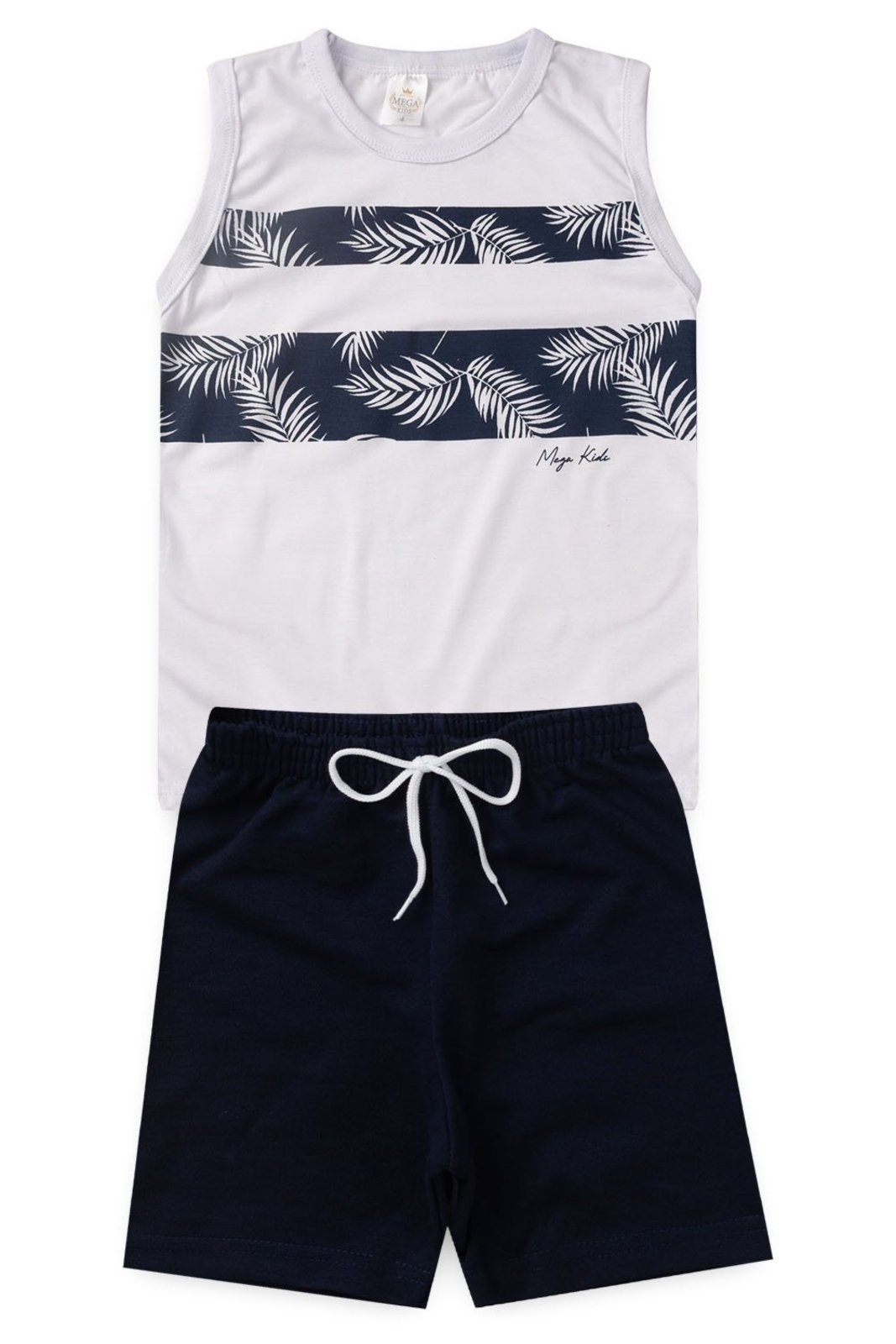 Vista 2 Infantil - Conjunto Verão Masculino Regata Folhas - Branco Mega Kids unico Mega Kids unico