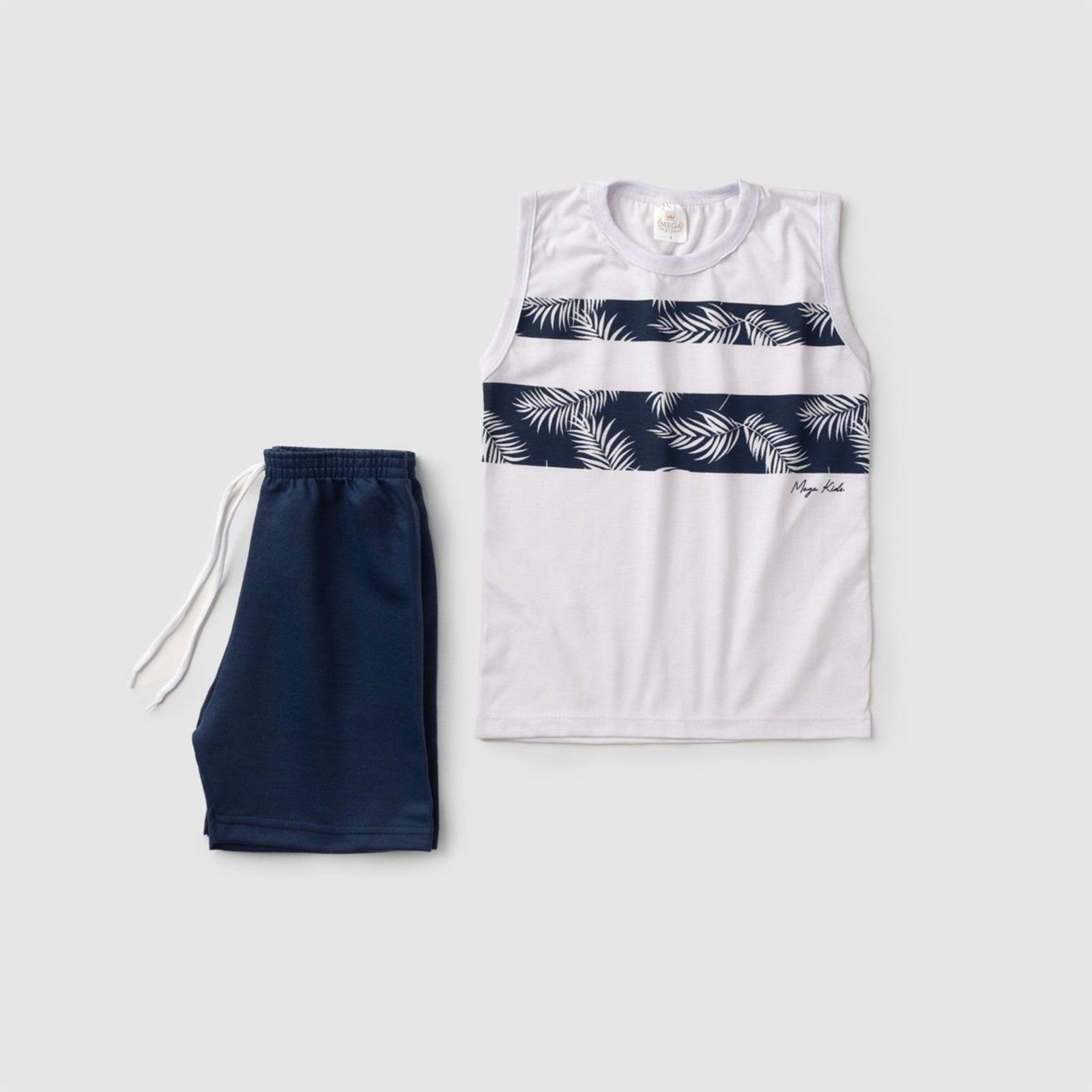 Vista 3 Infantil - Conjunto Verão Masculino Regata Folhas - Branco Mega Kids unico Mega Kids unico