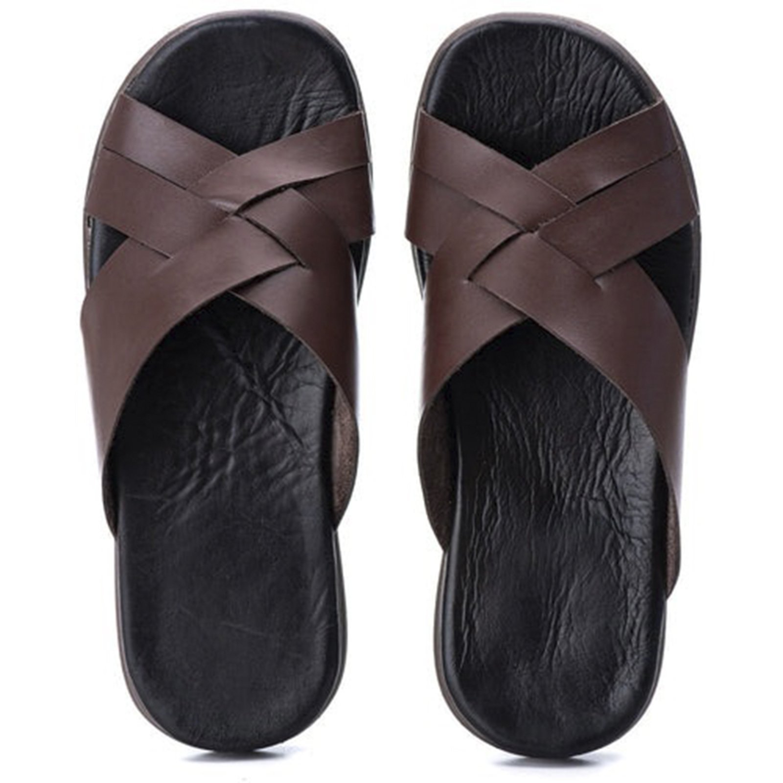 Vista 3 Sandália Chinelo Masculino 100% Couro Genuíno Qualidade Franca Griffe Leve Confortável Ortopédico Macio marrom FRANCA GRIFFE marrom