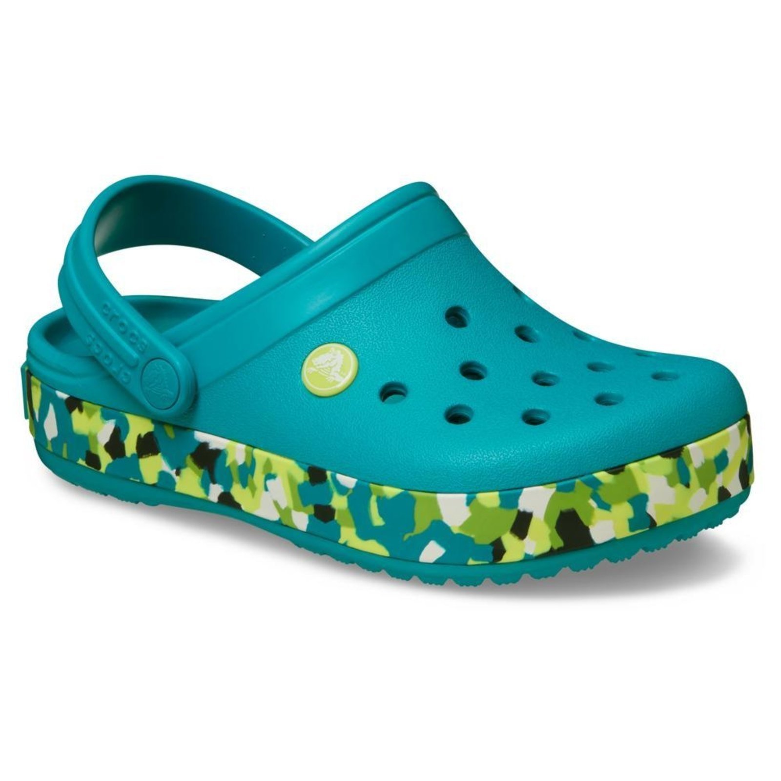 Vista 3 Infantil - Sandália Crocs Crocband Glow Confetti Band Clog K Turbo Teal/Multi Verde verde teal Crocs verde teal