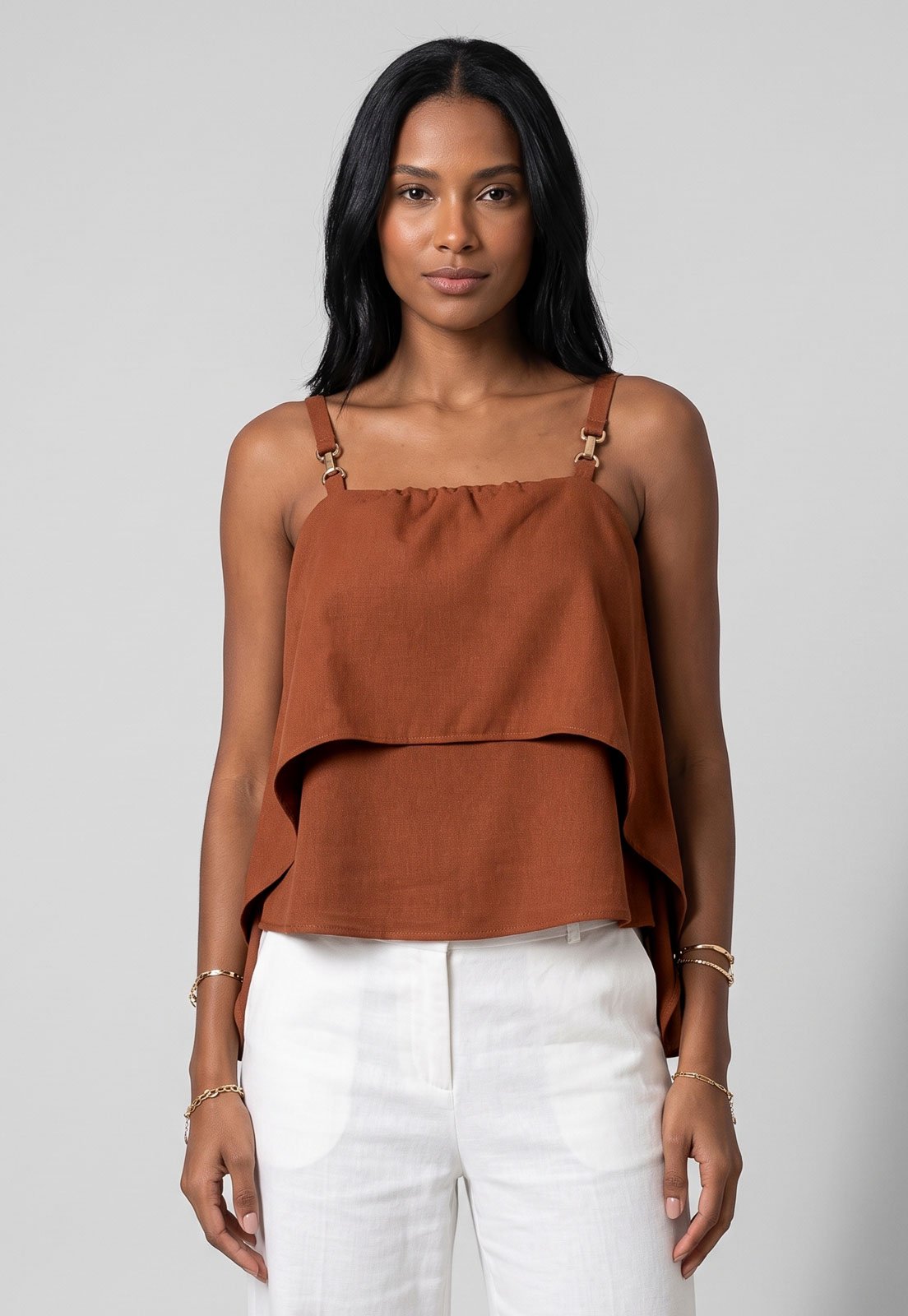 Blusa Feminina Lez a Lez Alças Largas Reto Marrom