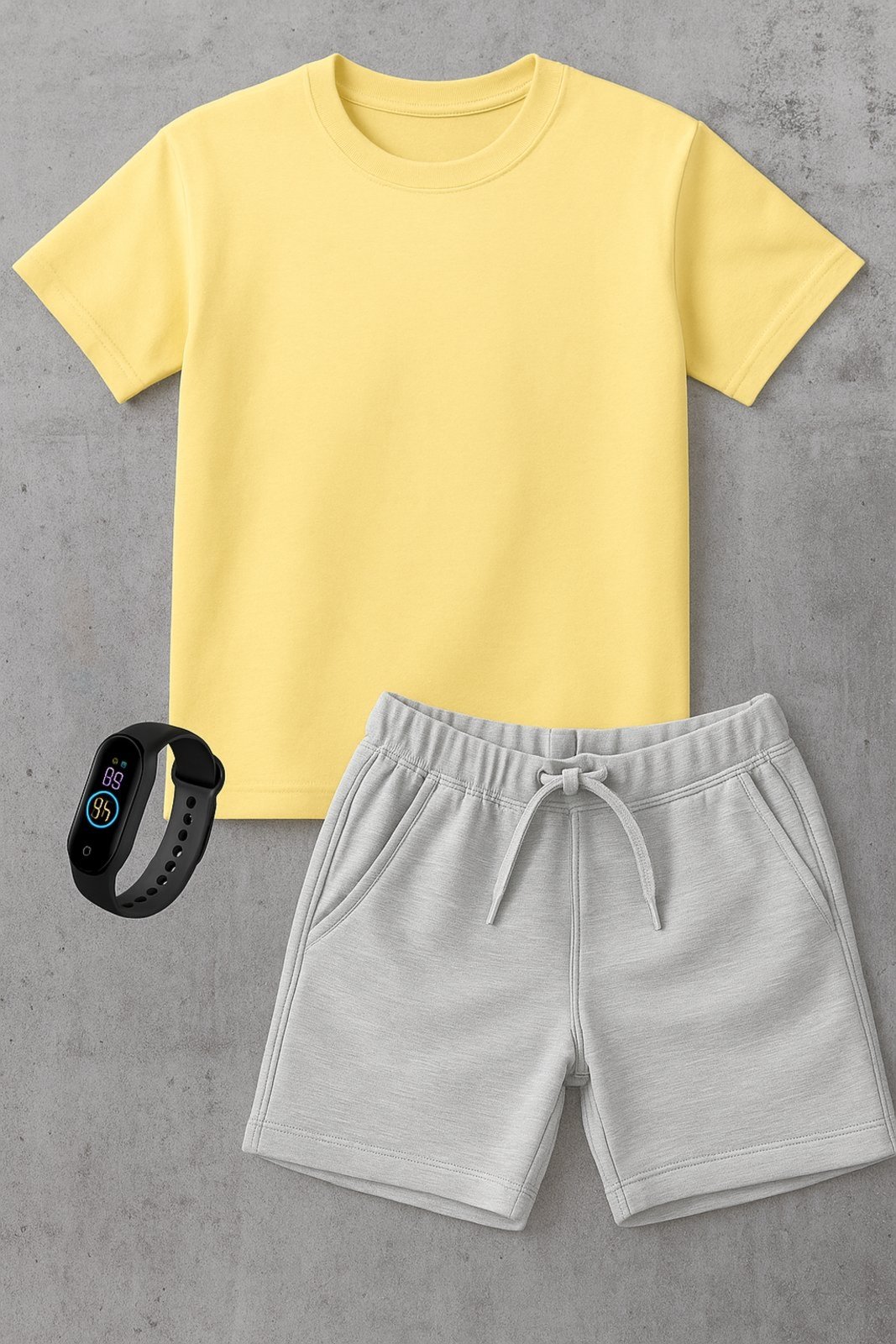 Infantil - Kit Camiseta menino Urbania Algodão Bege e Short Bermuda menina cinza Conjunto black promoção oferta + brinde relogio