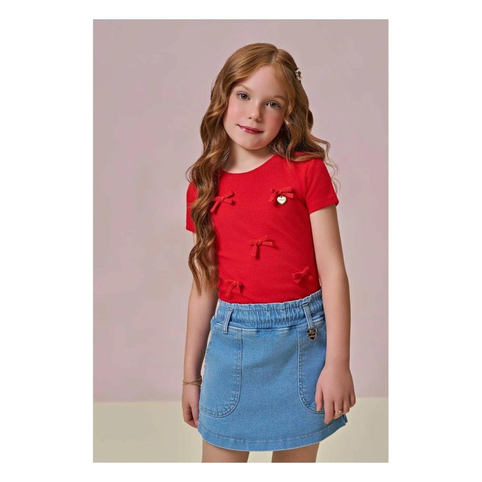 Infantil - Blusa Feminina Canelada Lacinhos Vermelho Infanti 10 Vermelho
