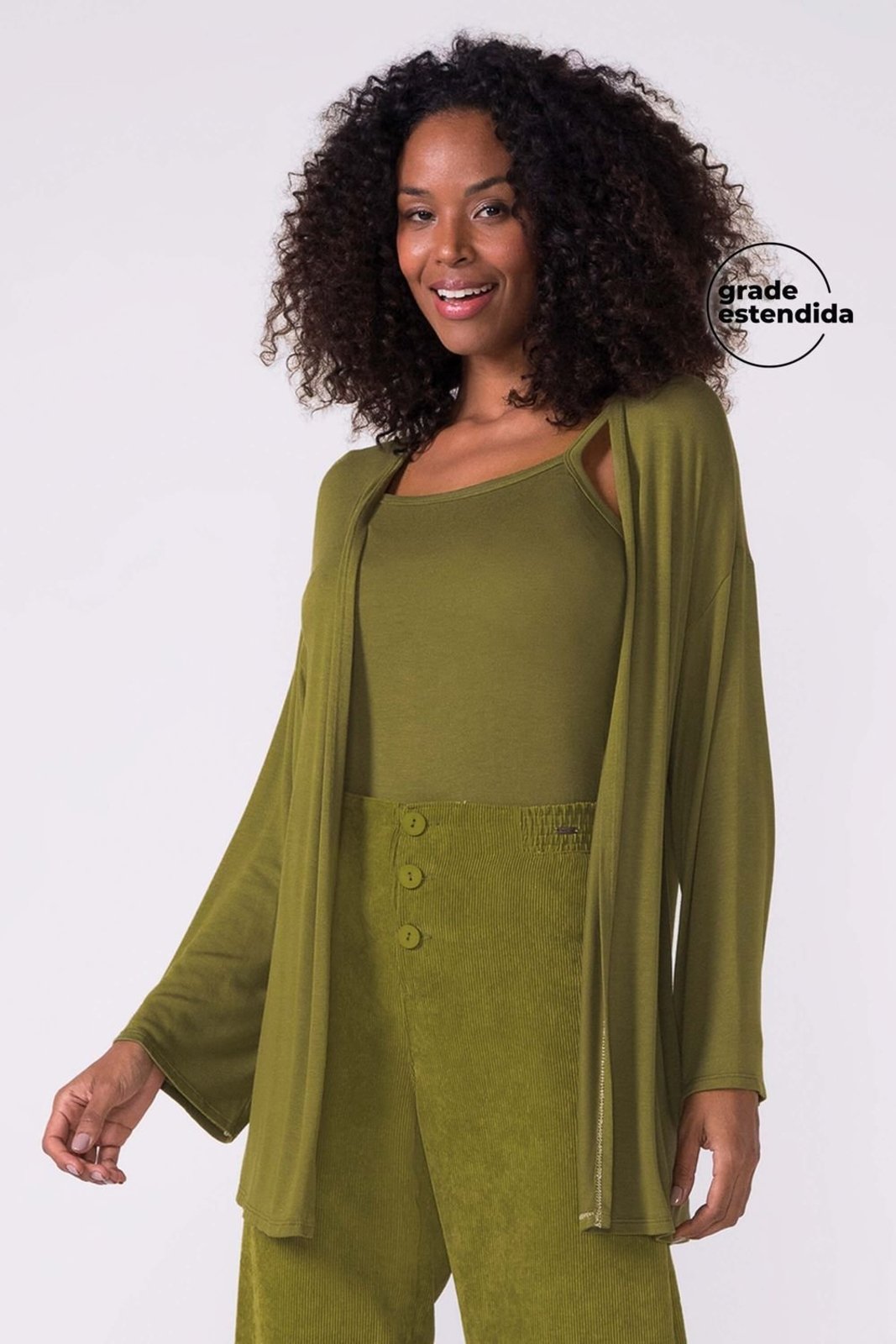 Conjunto Feminino Regata e Cardigan Leve Marialícia Verde