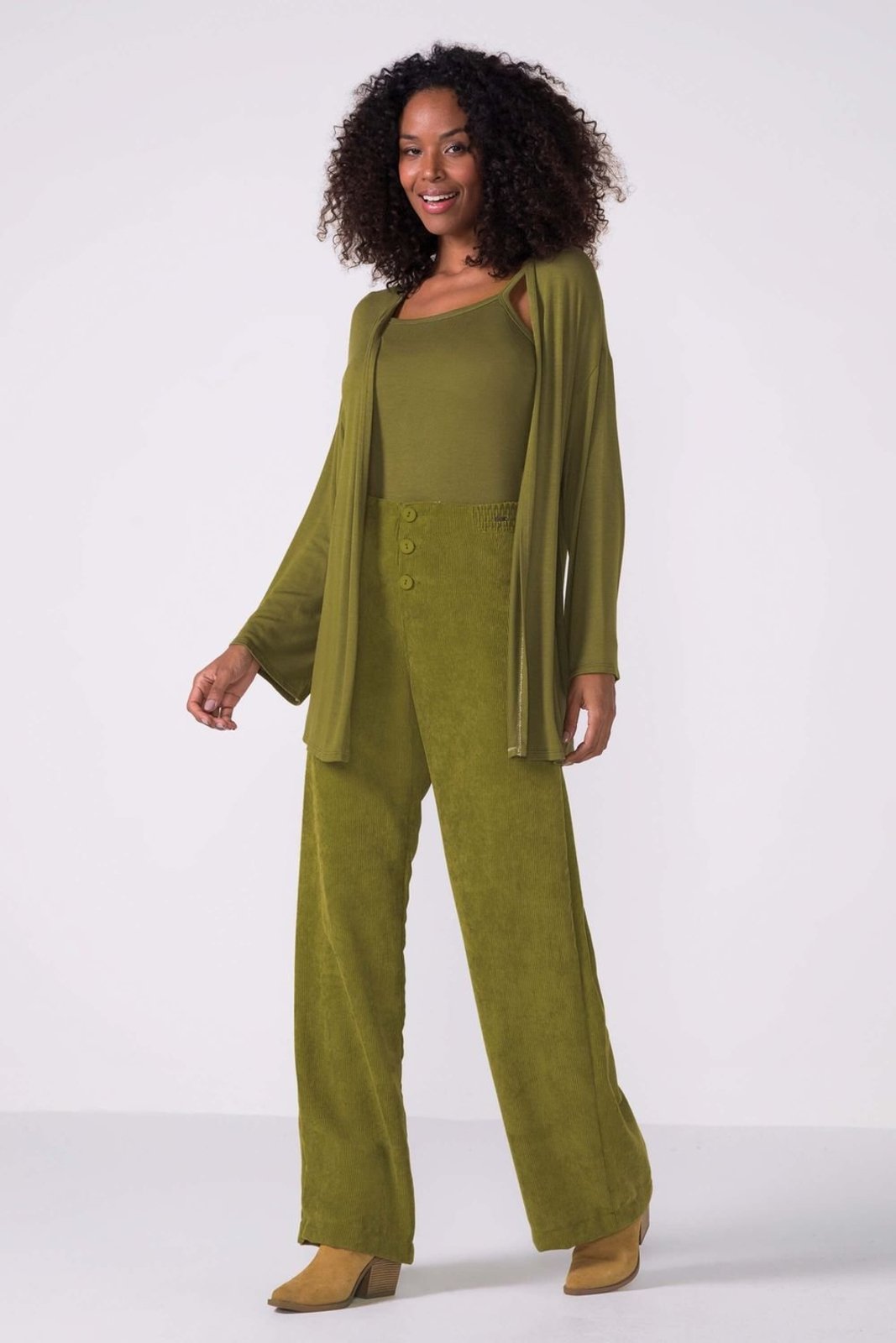 Vista 3 Conjunto Feminino Regata e Cardigan Leve Marialícia verde Marialícia verde