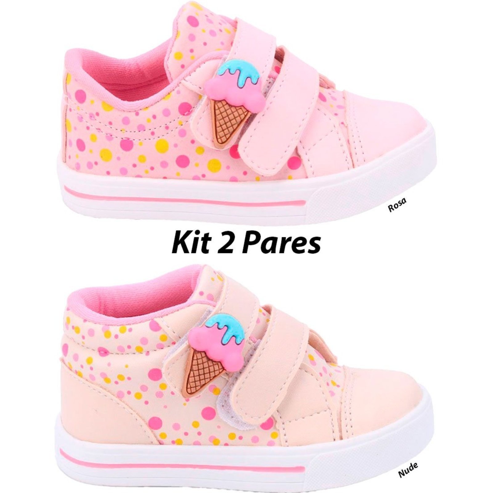 Infantil – Kit 2 pares Tênis Feminino Sorvetinho Meninas – ROSA/NUDE